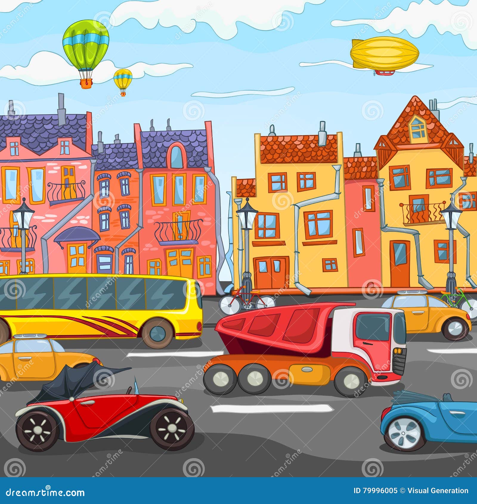 Cartoon Background of City Traffic. Stock Illustration - Illustration of  building, background: 79996005
