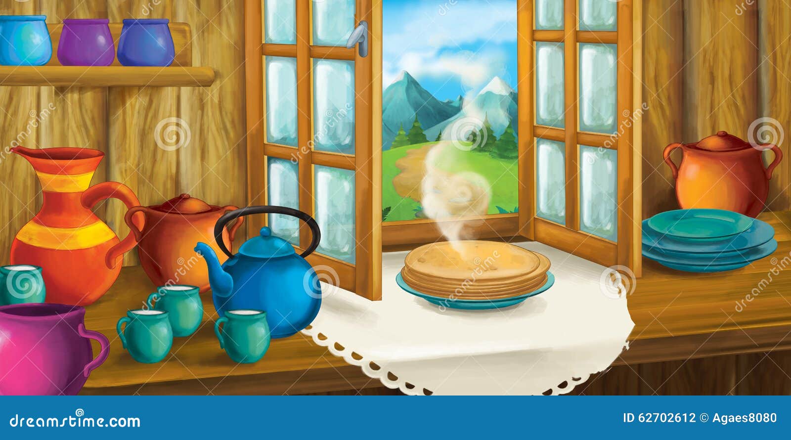 Cartoon Background for Fairy Tale - Interior of Old Fashioned House -  Kitchen Stock Illustration - Illustration of children, farm: 62702612