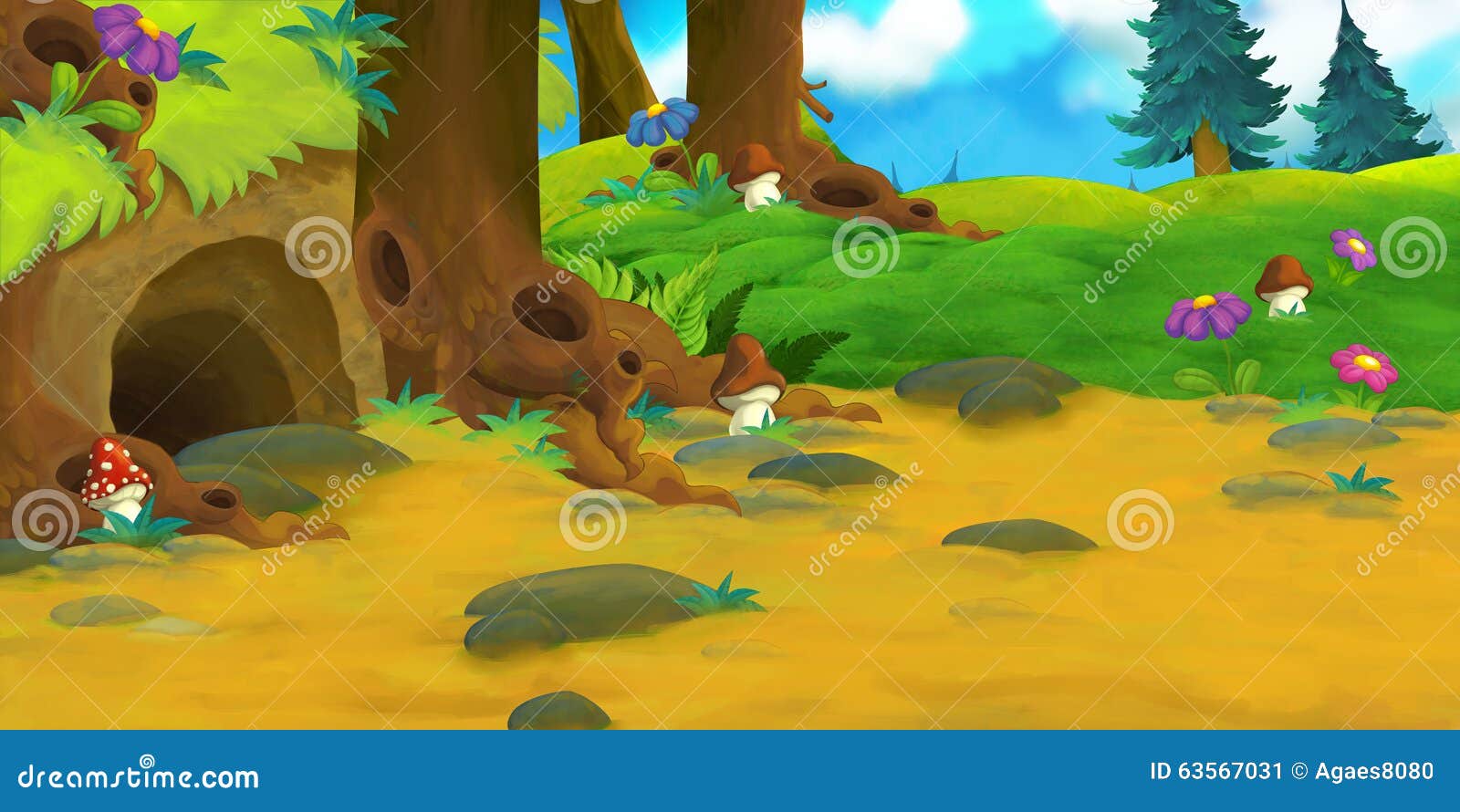 Cartoon Background of a Forest Stock Illustration - Illustration of plants,  colorful: 63567031