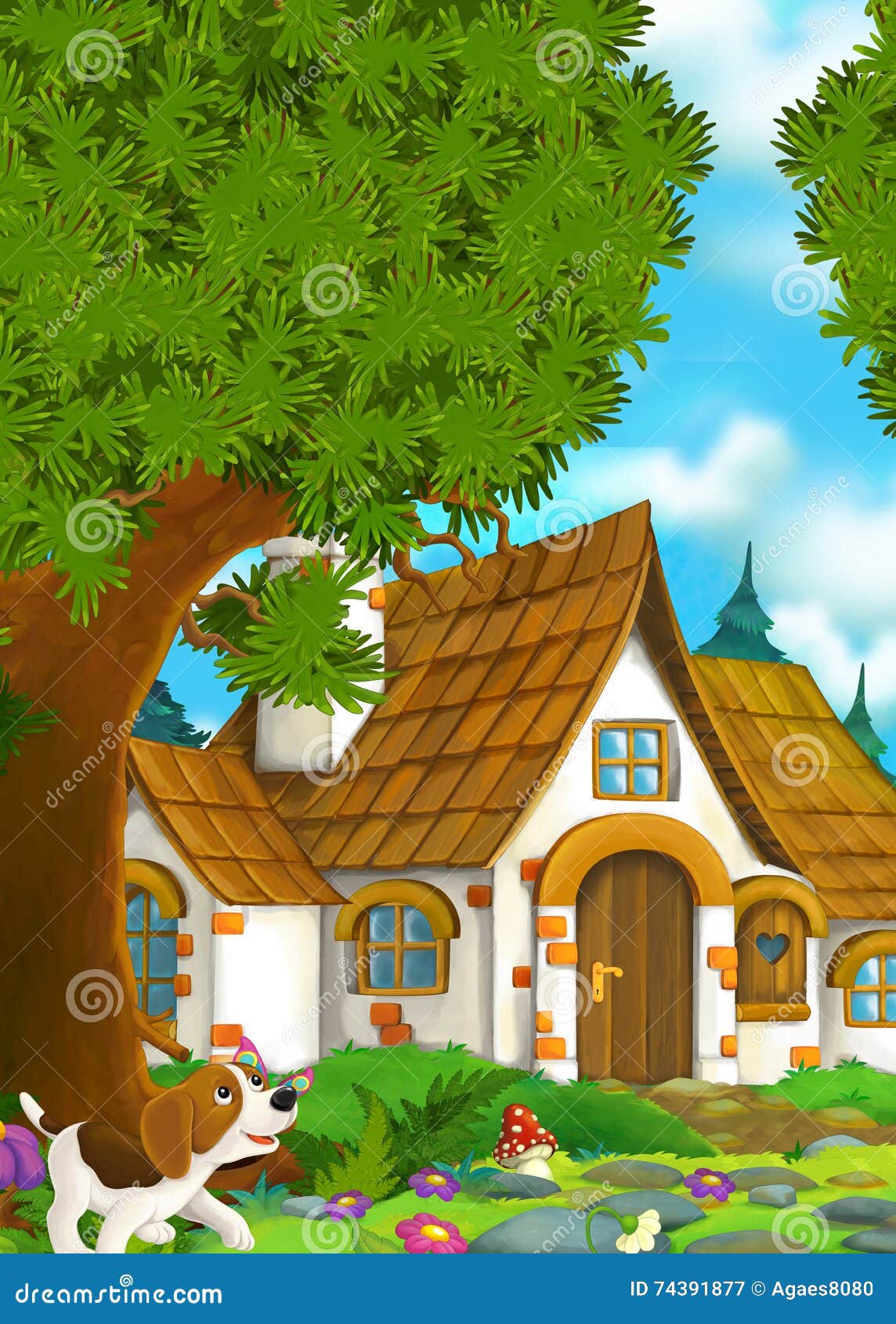 Cartoon Background of an Old House in the Forest Stock Illustration -  Illustration of hill, colorful: 74391877