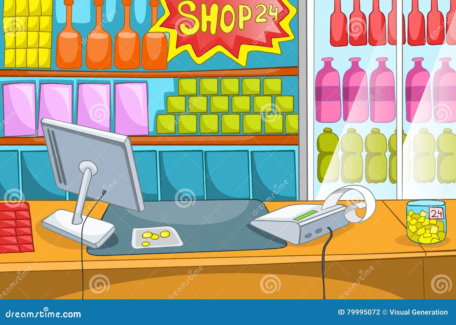 Cartoon Background of Supermarket. Stock Illustration - Illustration of  produce, market: 79995072