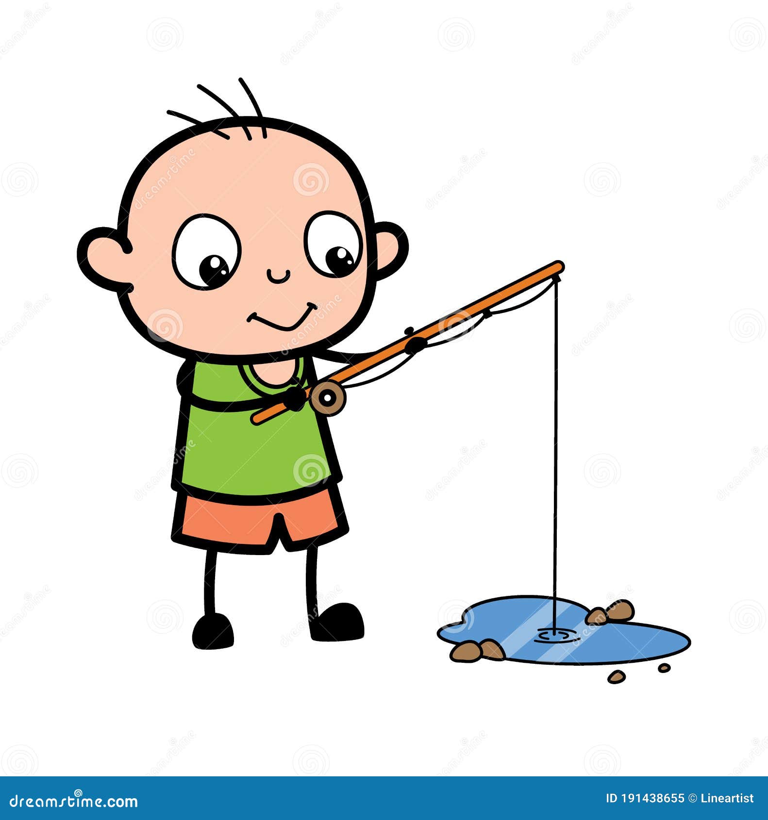 Cartoon Bald Boy Fishing stock illustration. Illustration of