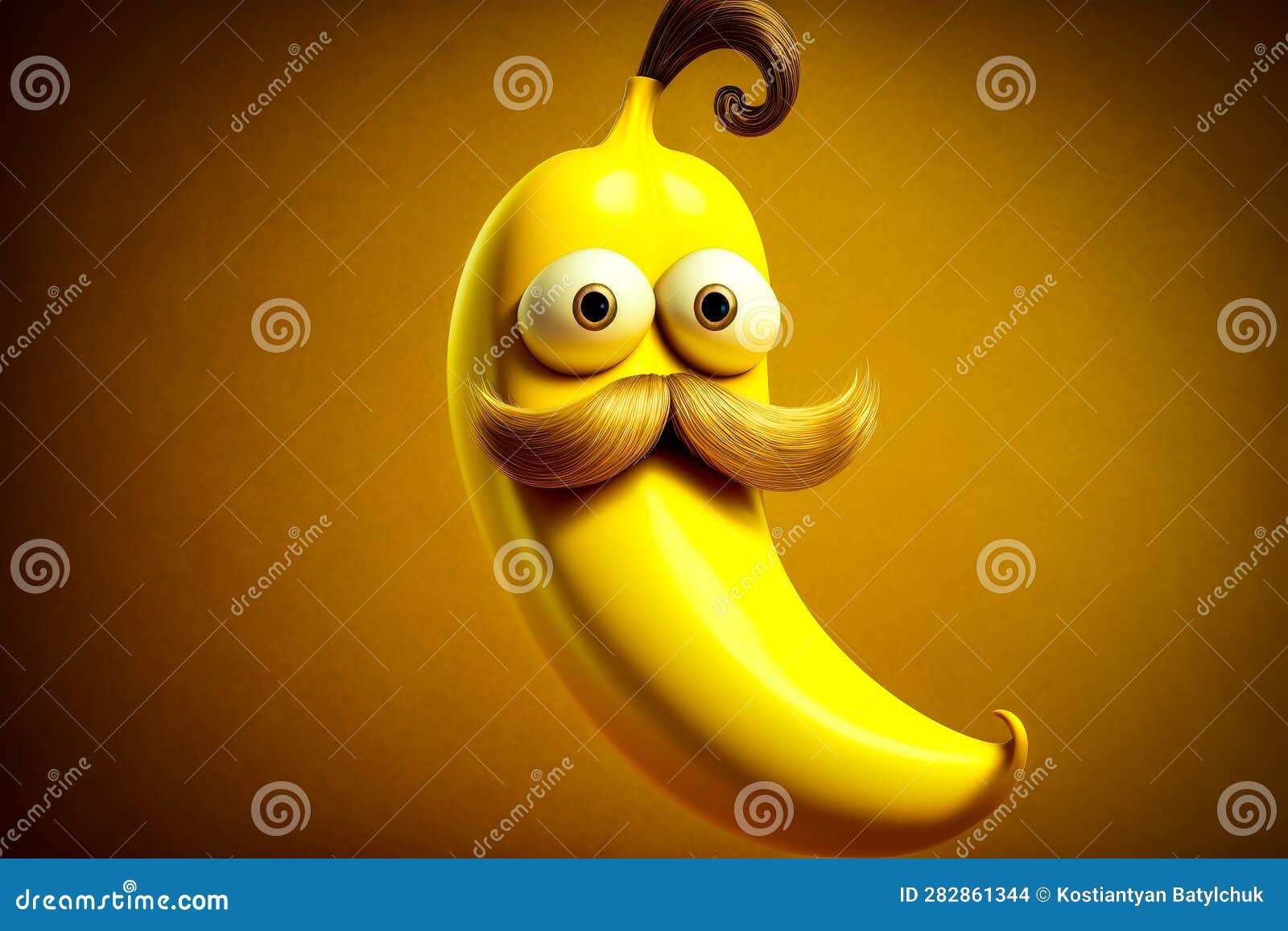 Cartoon Banana with Mustache and Mustache on it S Head. Generative AI