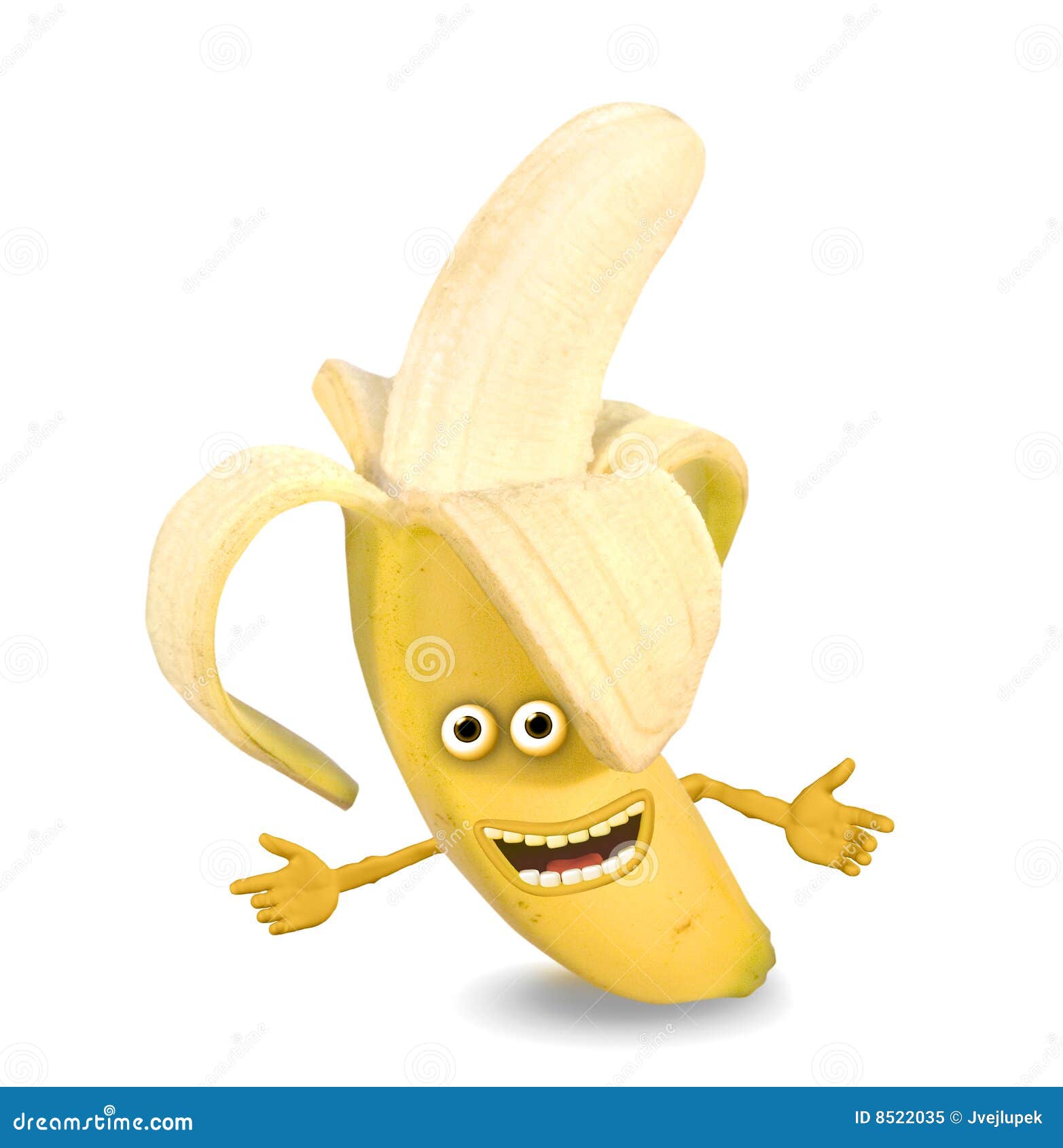 Cartoon Banana With Big Eyes Vector Illustration