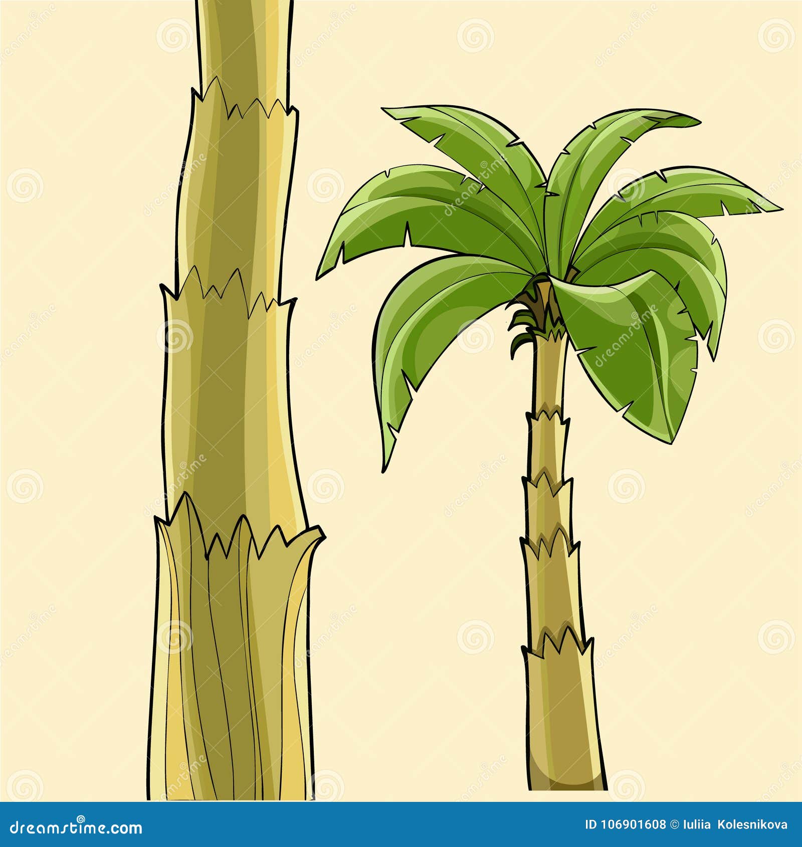 Cartoon Banana Palm Tree without Fruit and the Tree Trunk Stock Vector -  Illustration of palm, green: 106901608