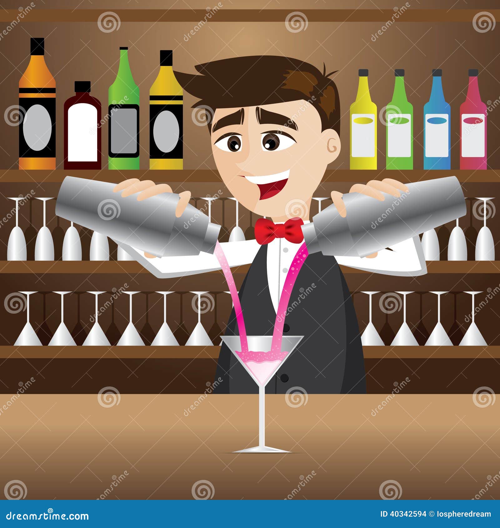 cartoon bartender pouring cocktail