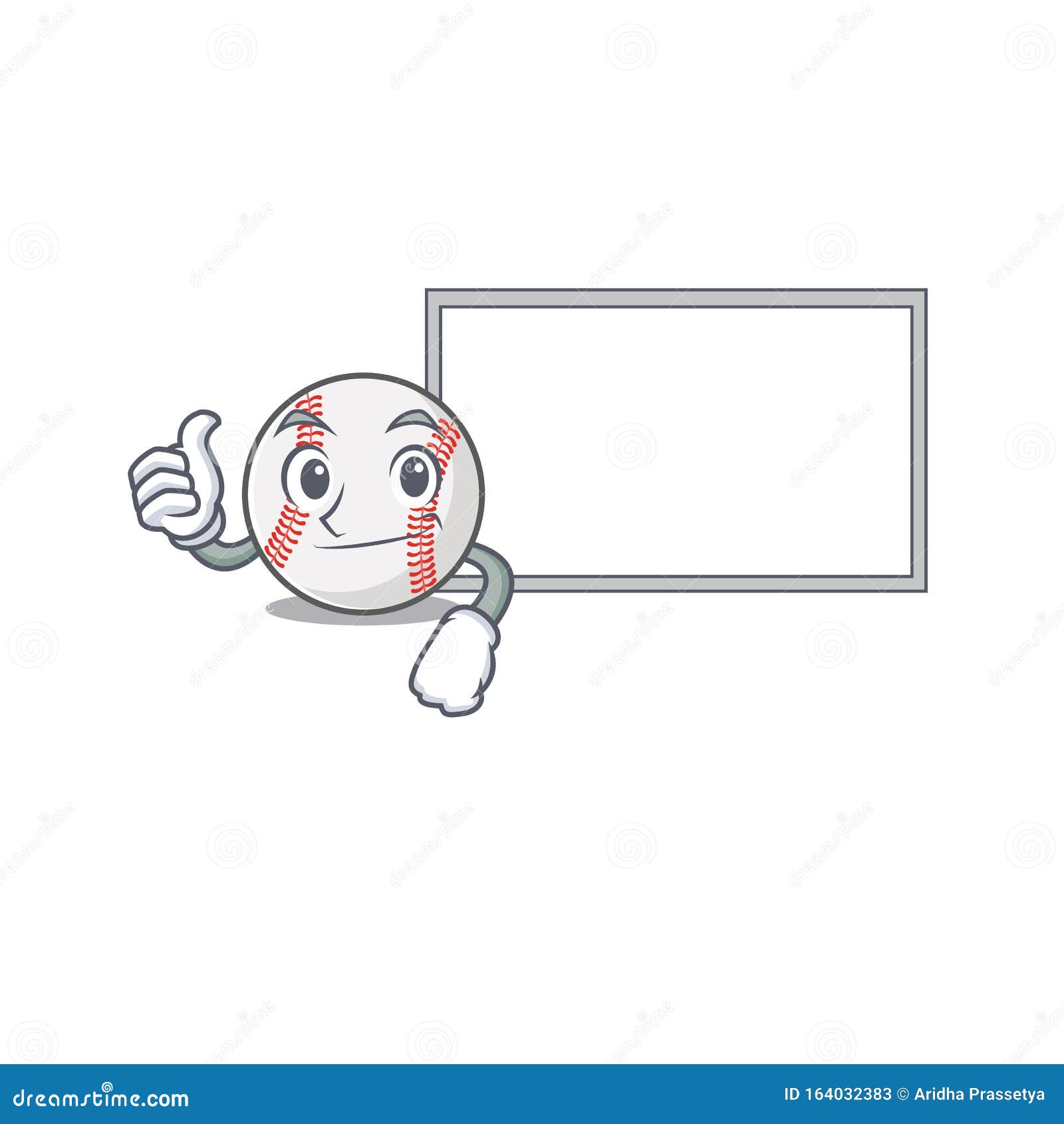 Cartoon Baseball with in a Character Thumbs Up with Board Stock Vector