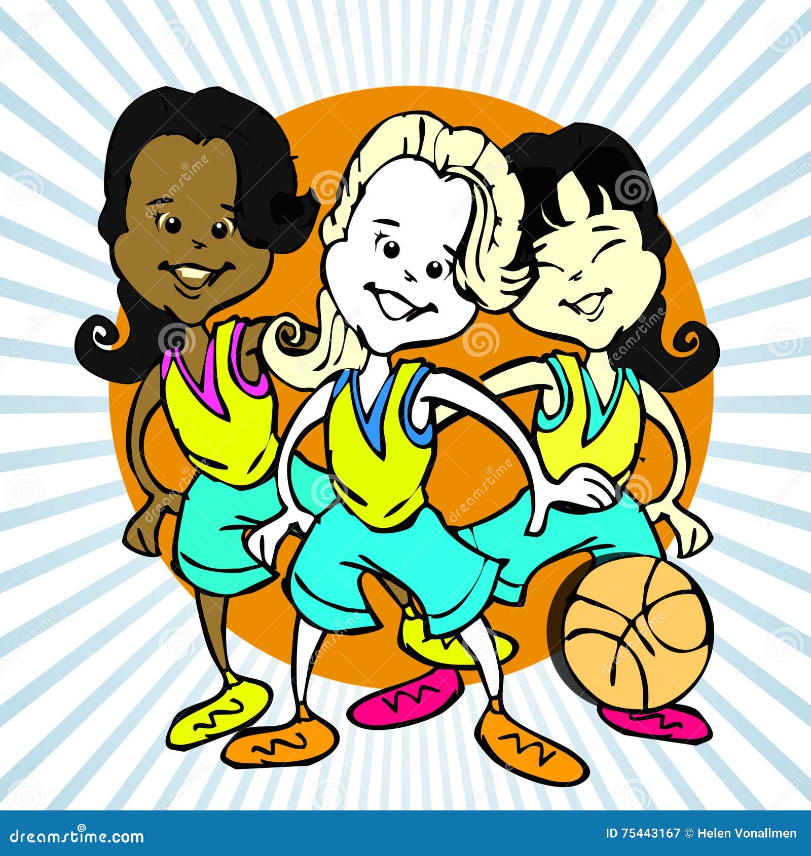 cartoon of basketball girls