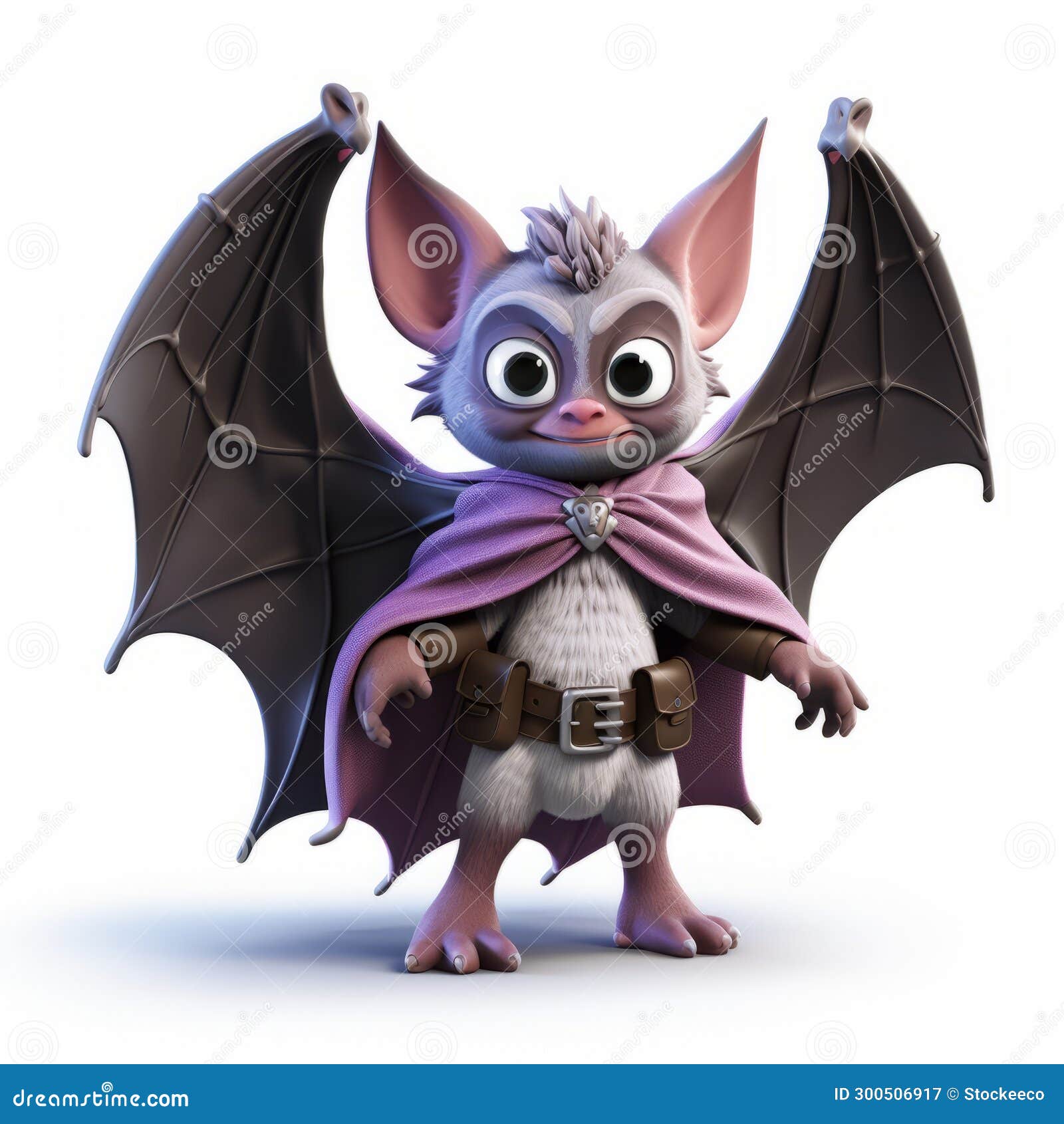 Playful Cartoon Bat with Purple Cape 3d Rendering Stock Illustration