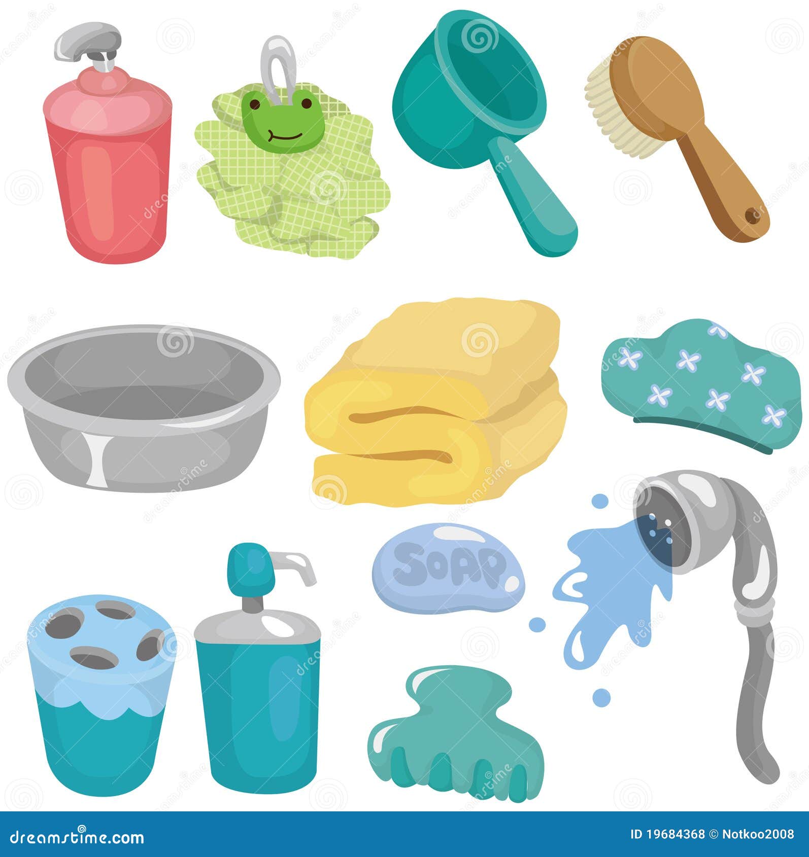 Cartoon Bathroom Equipment Icon Set Stock Vector Illustration of