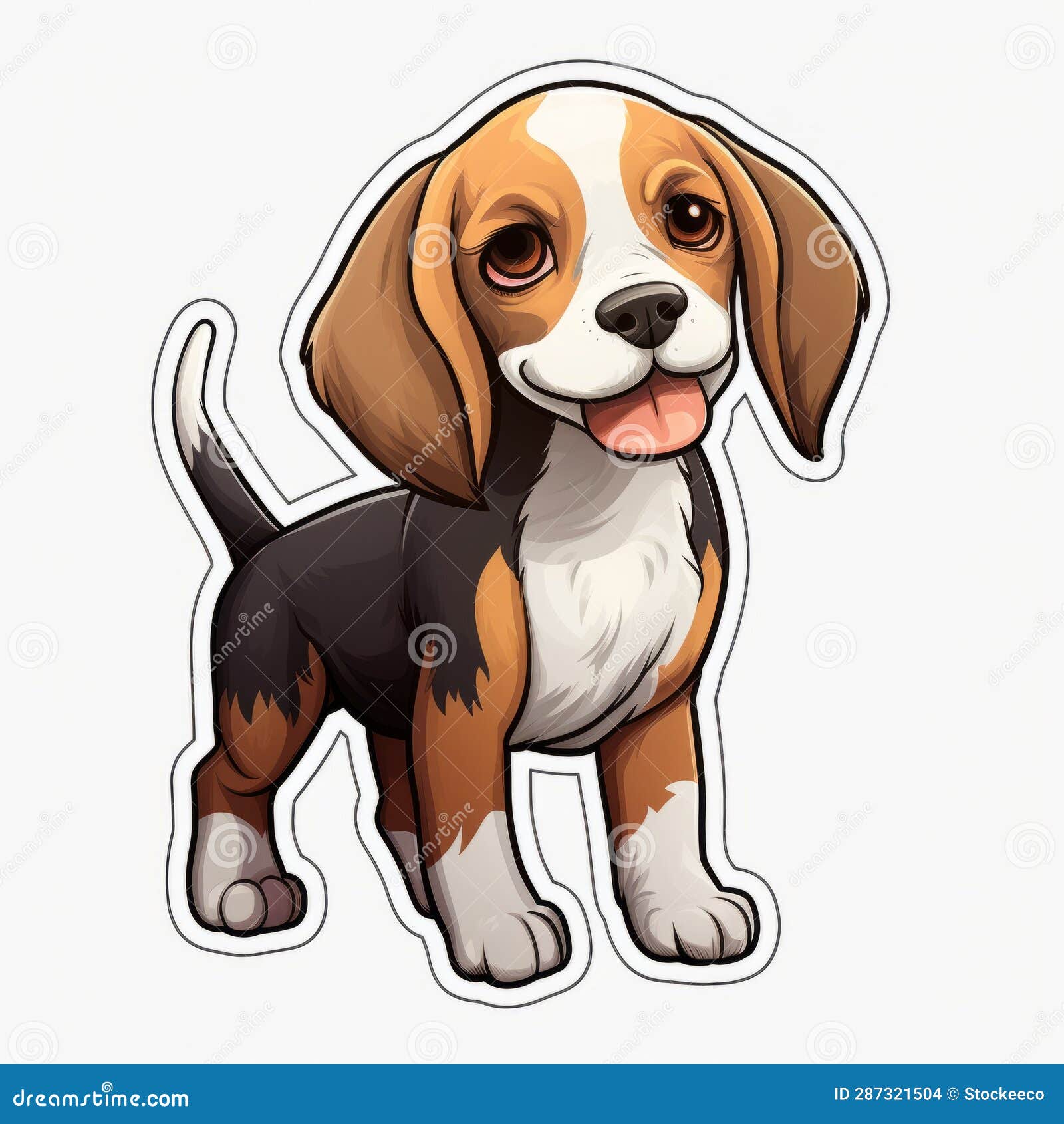 cartoon beagle sticker on white background with multiple filter effects