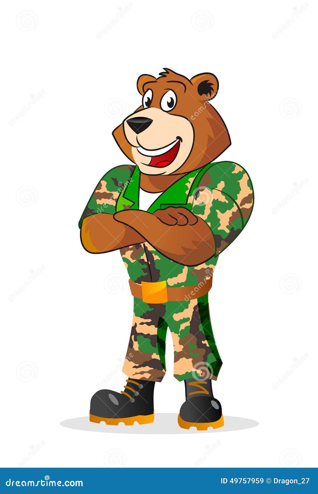 Cartoon Bear In Military Camouflage Uniform  Stock Vector  