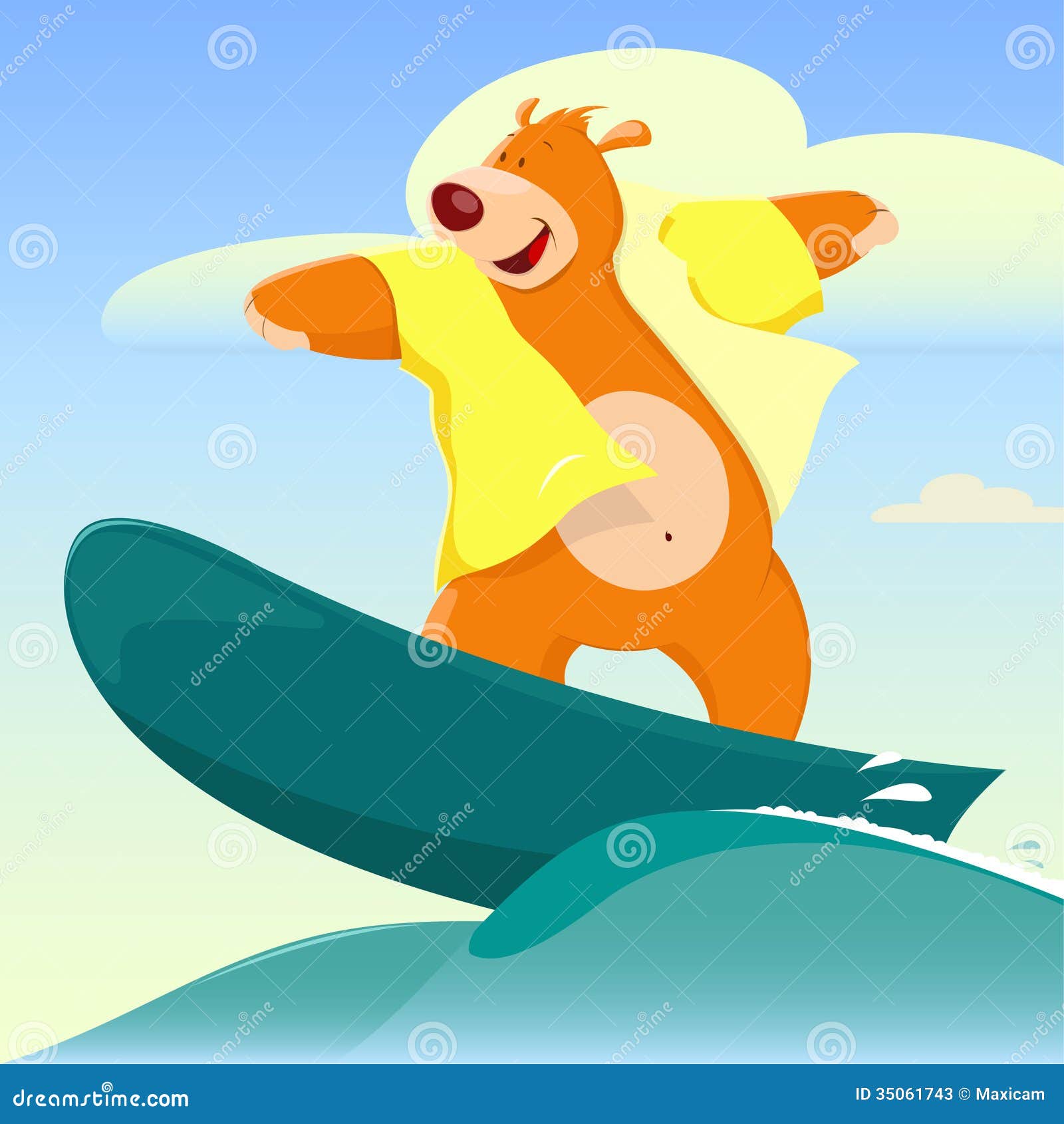 Cartoon Bear Surfer stock vector. Illustration of speed - 35061743