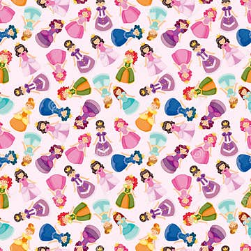 Cartoon Beautiful Princess Seamless Pattern Stock Vector - Illustration ...