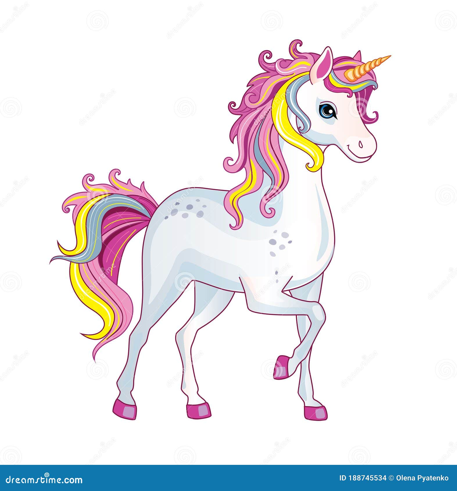 Cartoon Beautiful Unicorn on White Background. Isolated Image with ...