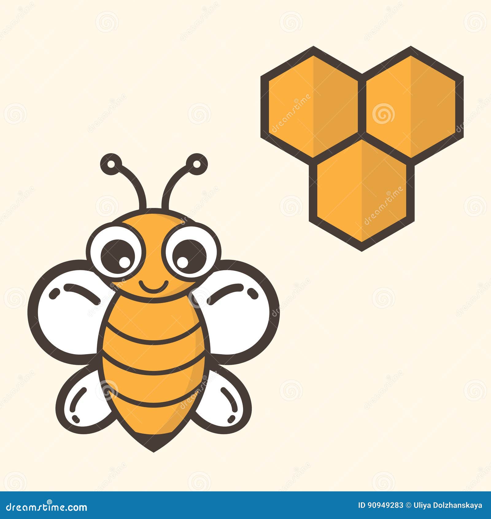 Cartoon Bee With Honeycomb Vector Illustration | CartoonDealer.com