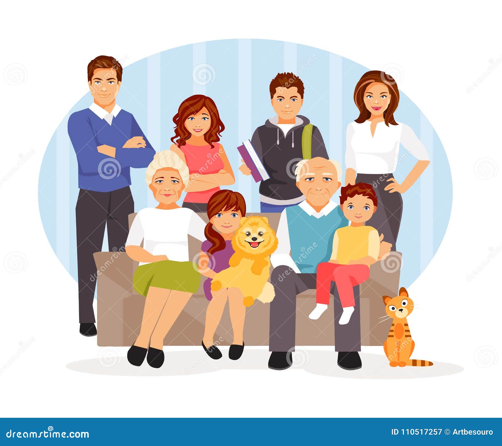 Cartoon big family stock vector. Illustration of grandparent - 110517257