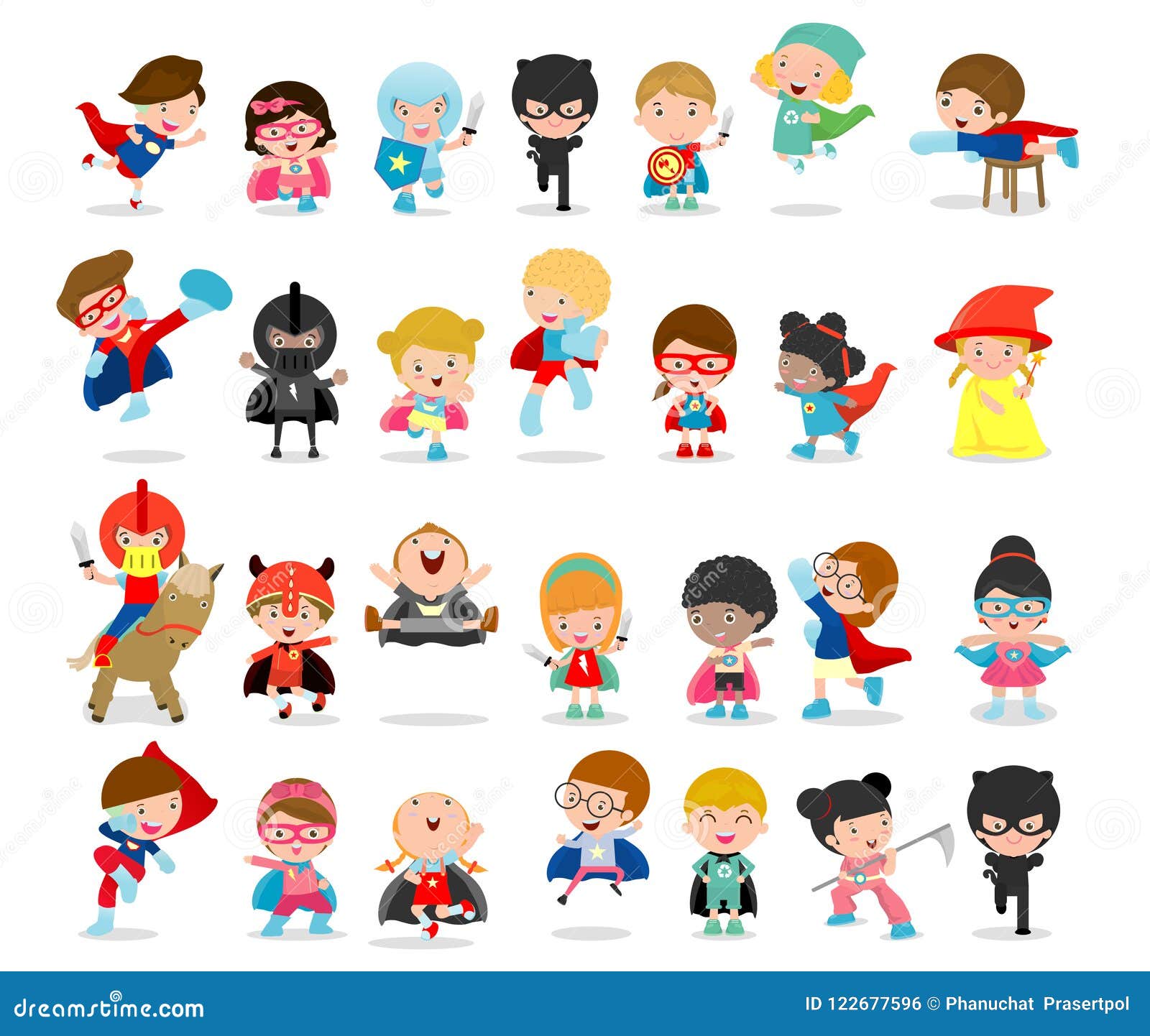 cartoon big set of kid superheroes wearing comics costumes,kids with superhero costumes set, kids in superhero costume characters