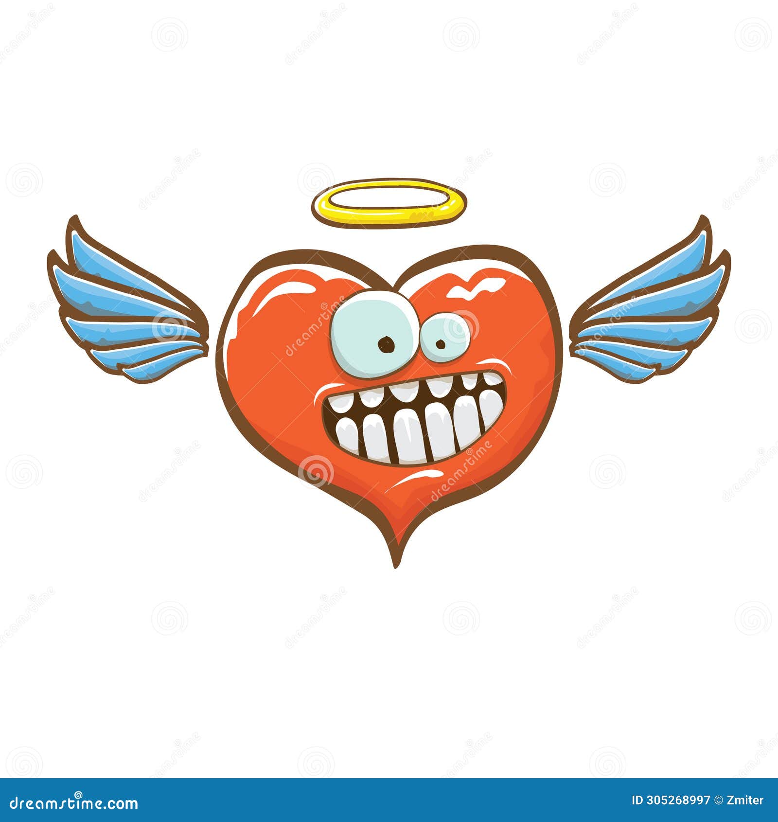 cartoon bintage groovy heart character with wings and holy angel golden nimbus  on white background. conceptual