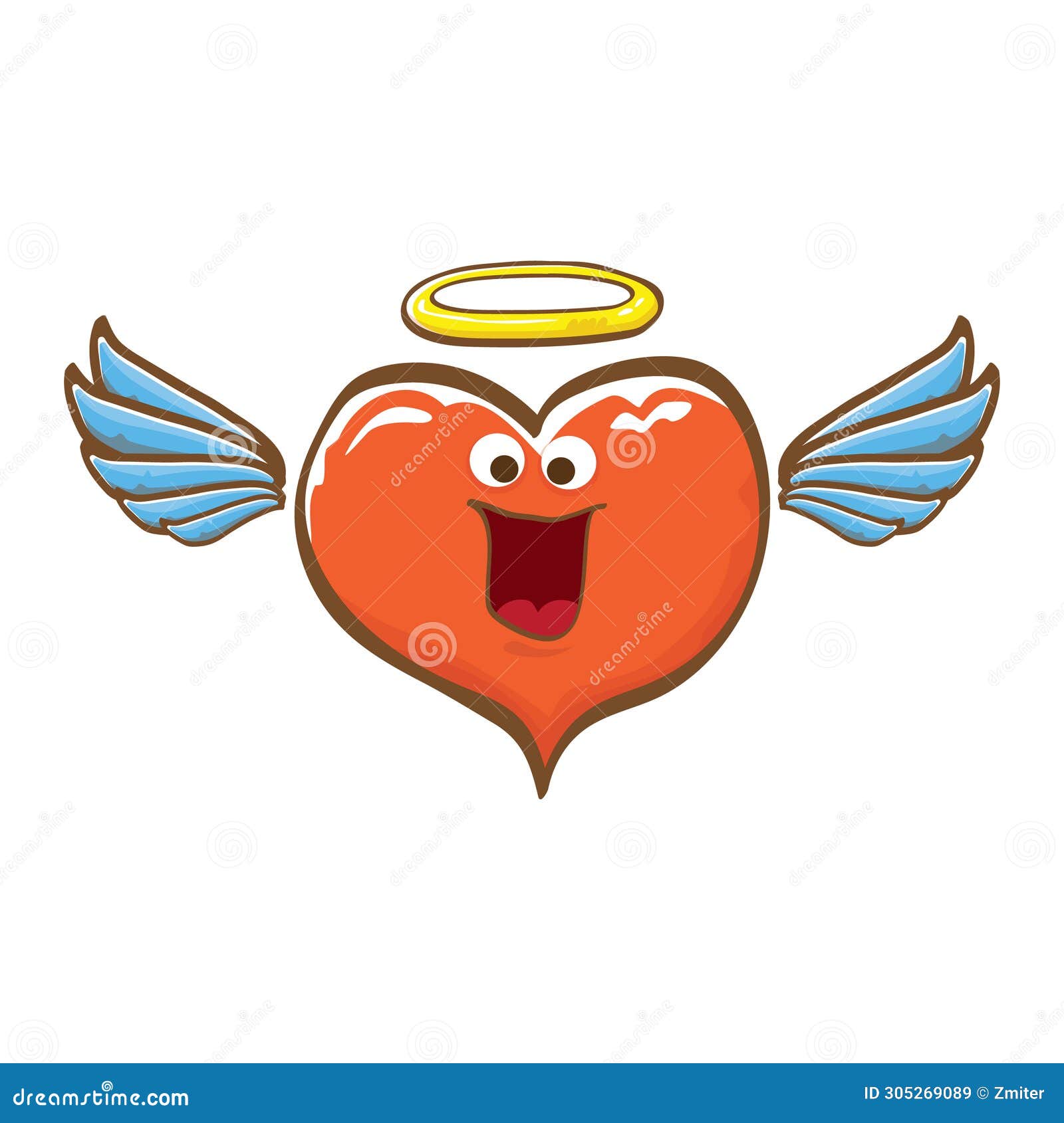 cartoon bintage groovy heart character with wings and holy angel golden nimbus  on white background. conceptual