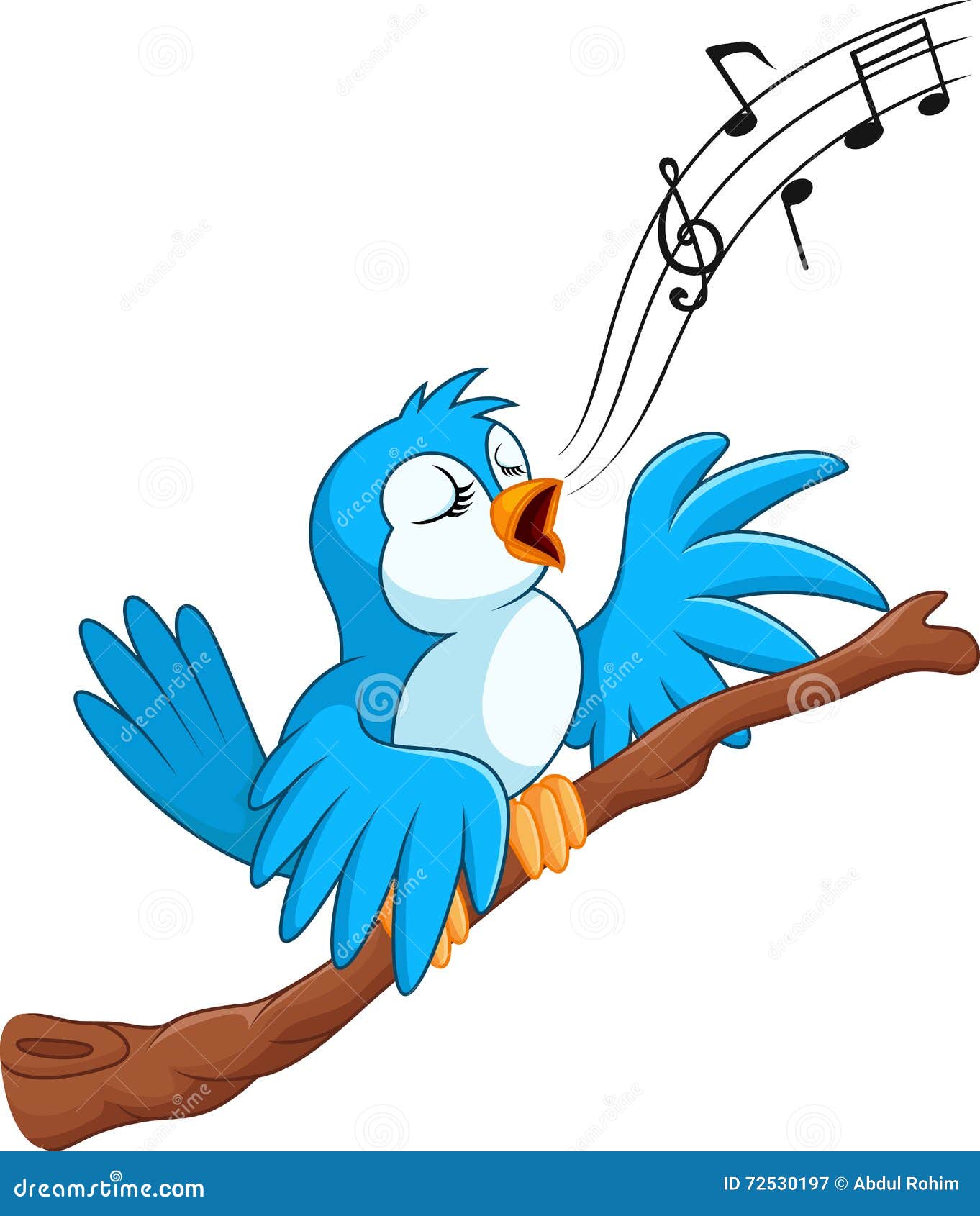 cartoon bird sing on the branch