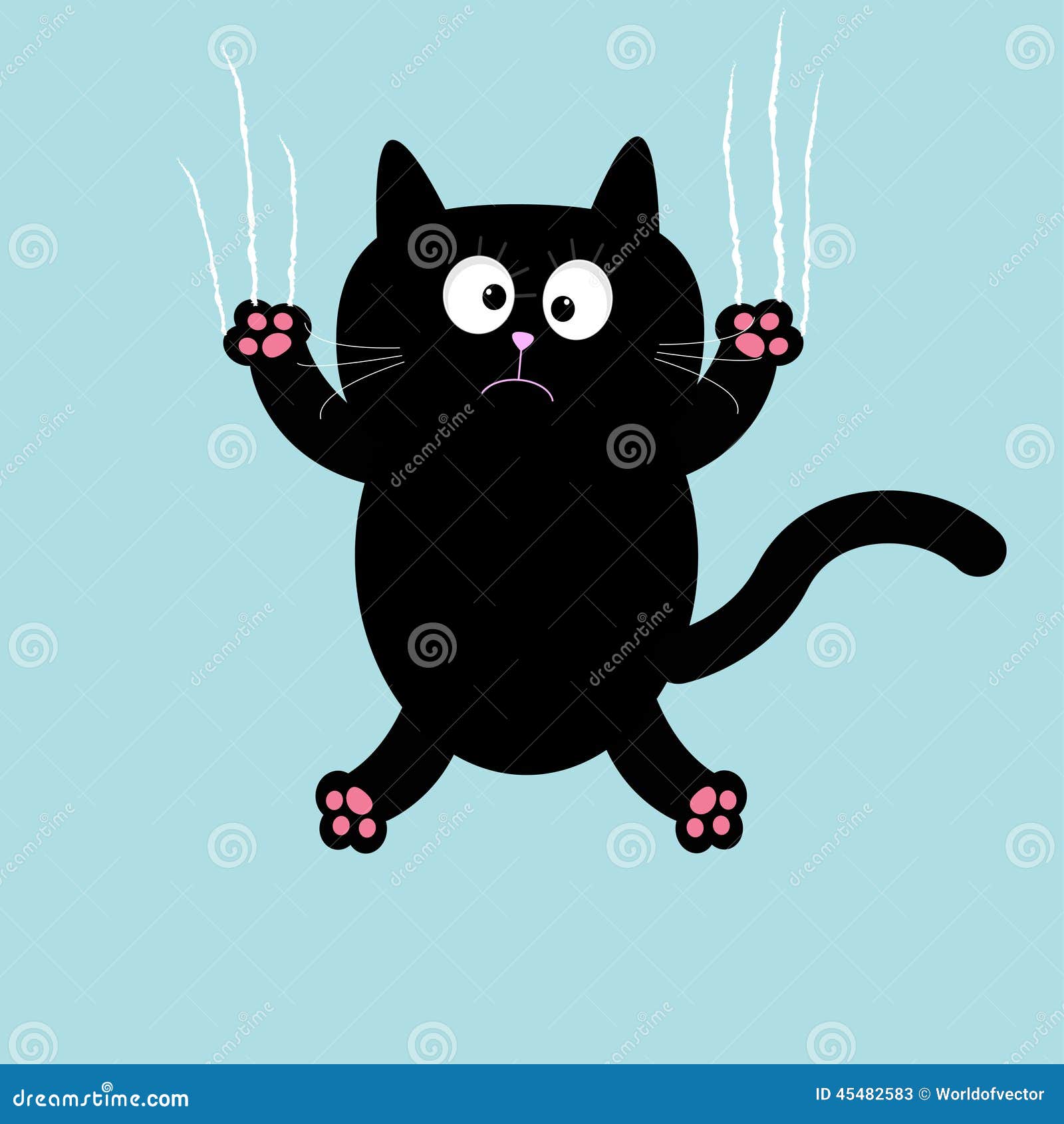 Cartoon Black Cat Claw Scratch Glass Background. Stock Vector