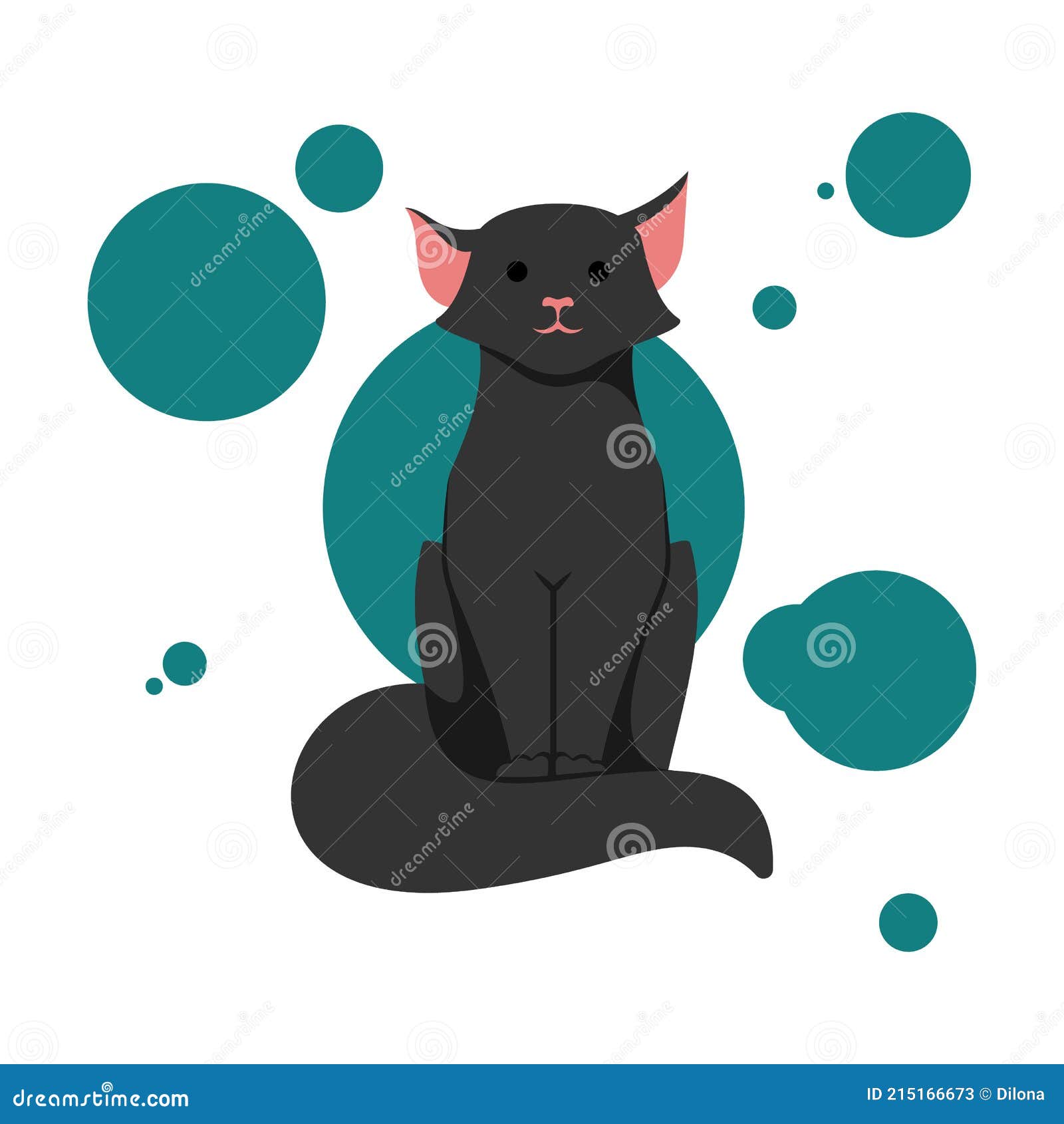 Cartoon black cat drawing. Simple and cute kitten silhouette