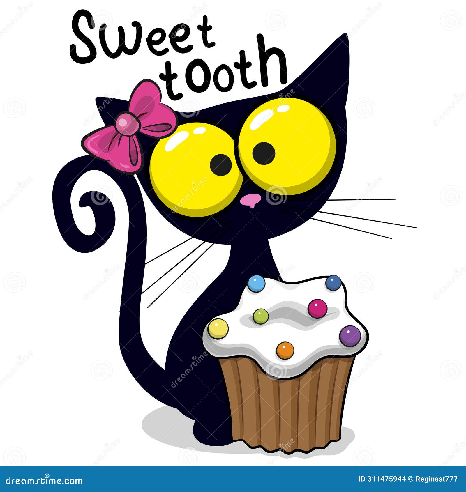 cartoon black cat sweet tooth with cupcake