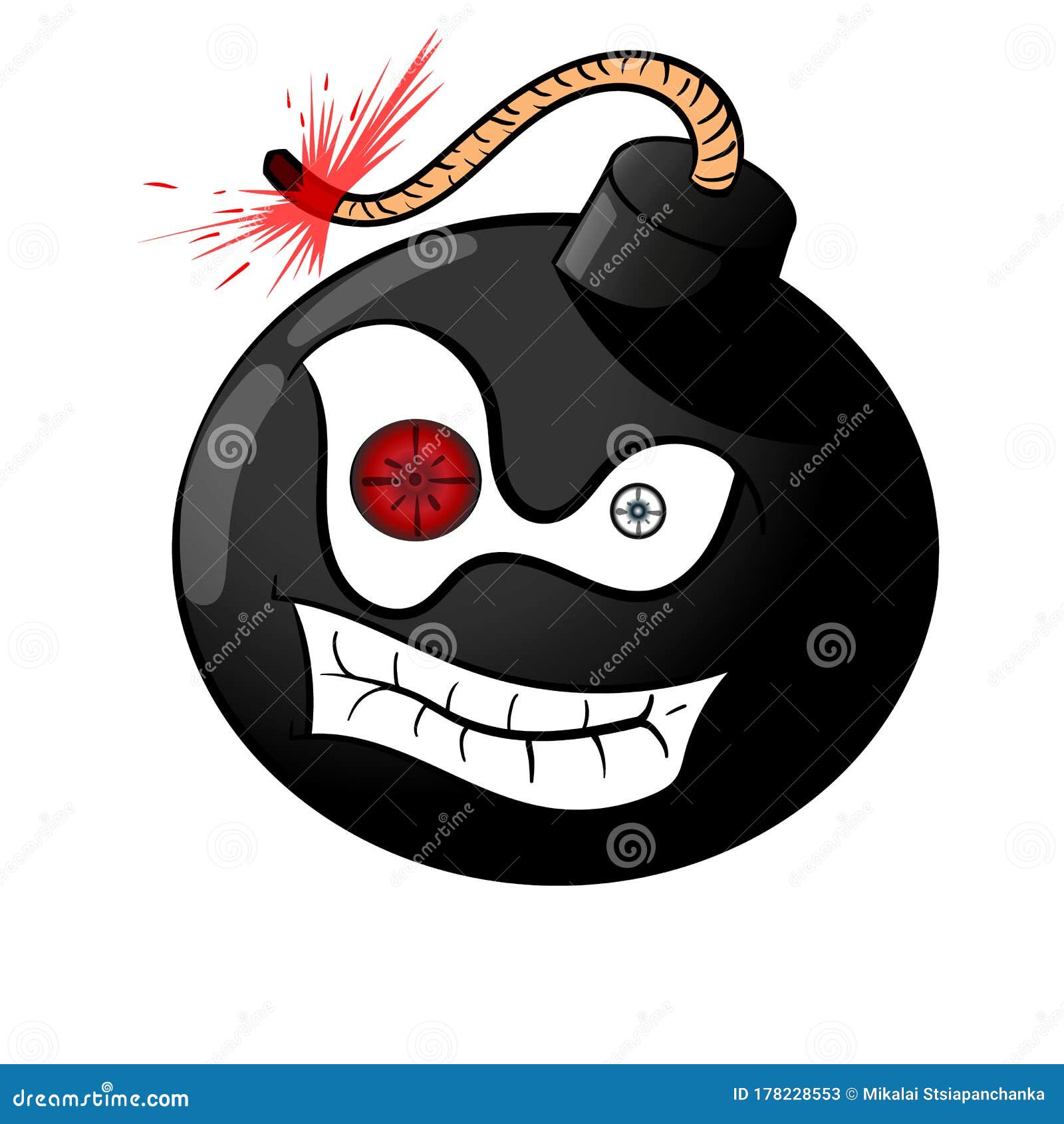 Cartoon Black Crazy Bomb Icon about To Explode with Burning Wick Stock ...