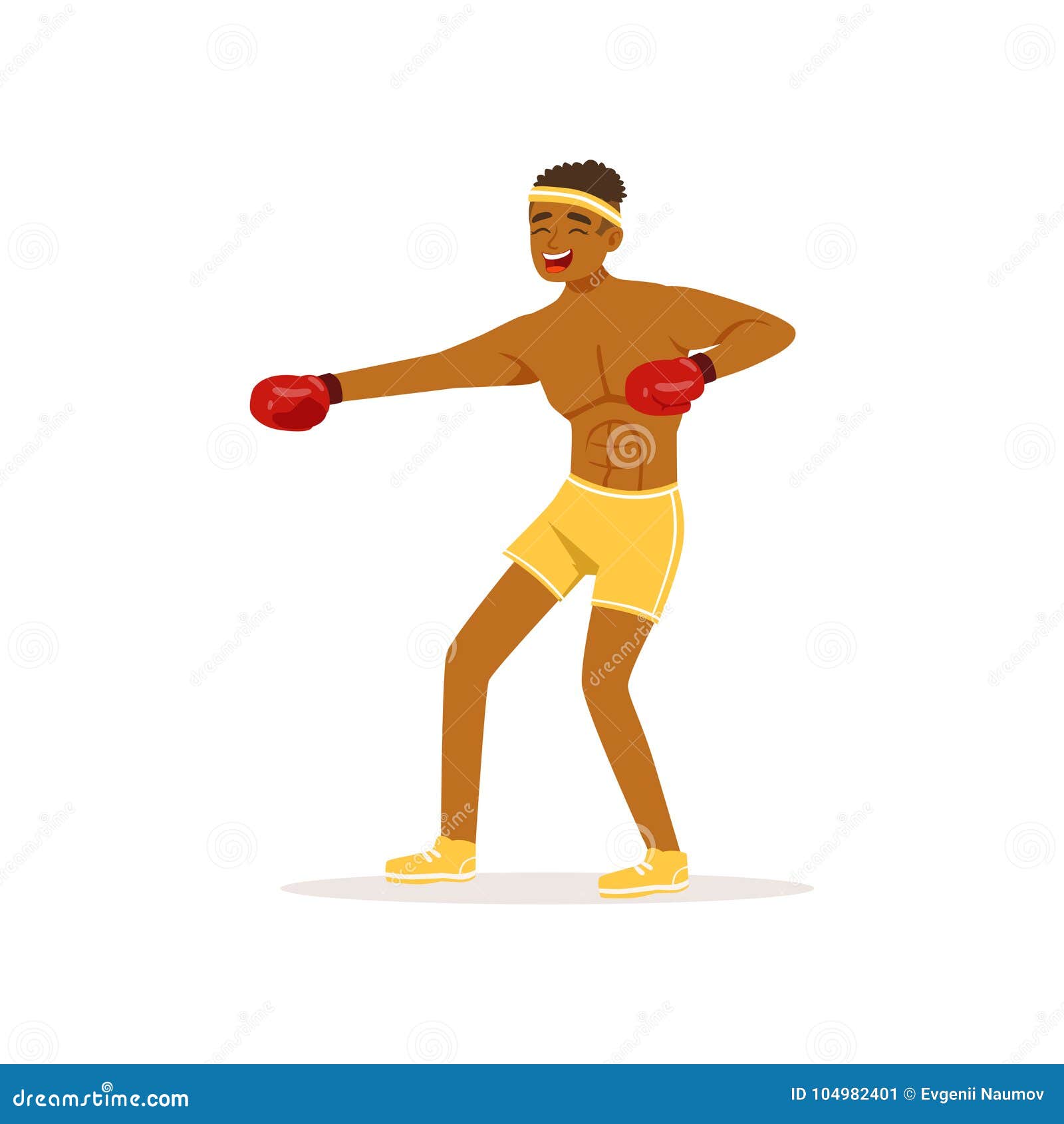 Cartoon Black Man in Protective Gloves. Professional Male Boxer in ...