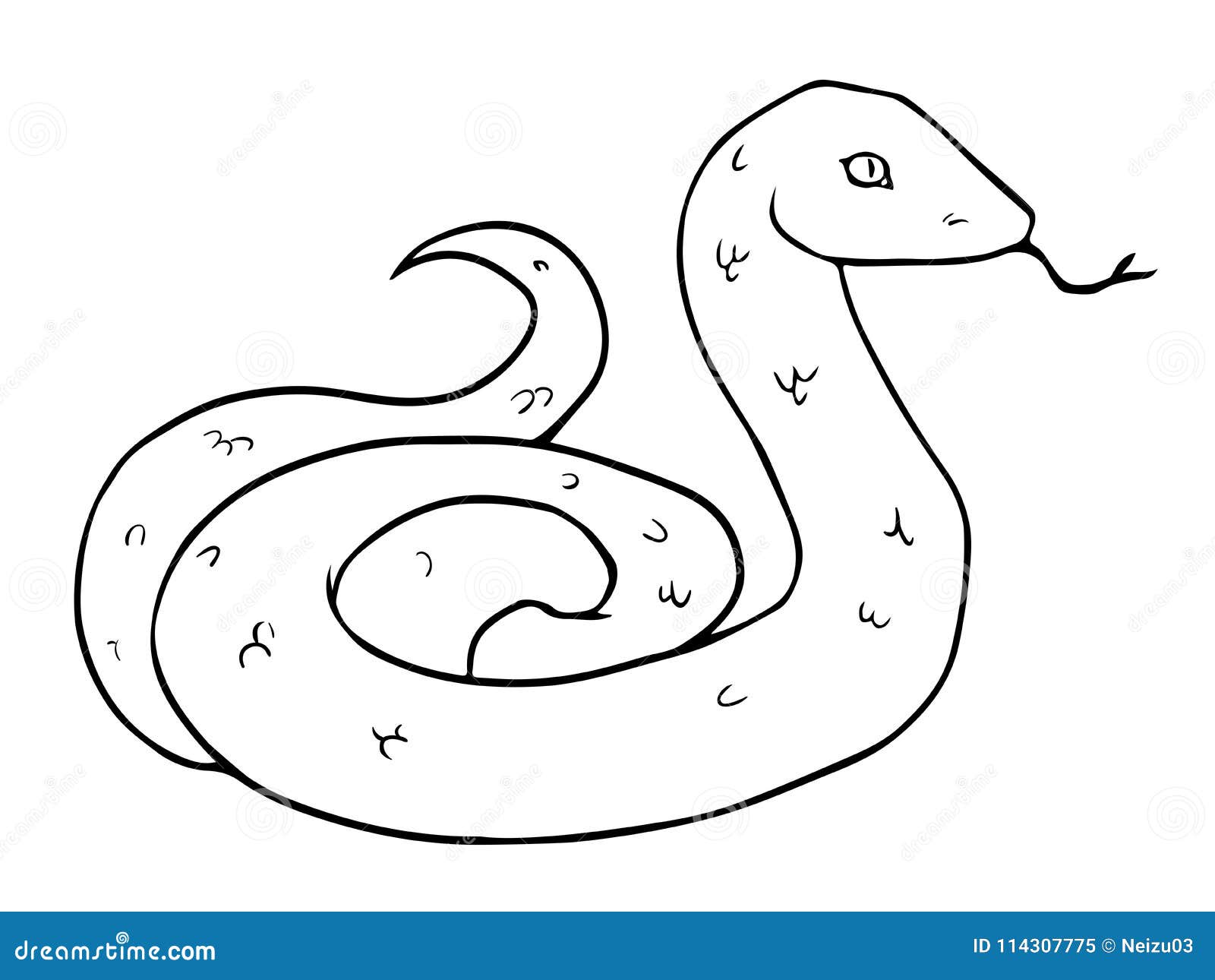 Cartoon Black and White Illustration of Snake Stock Illustration -  Illustration of drawing, snake: 114307775