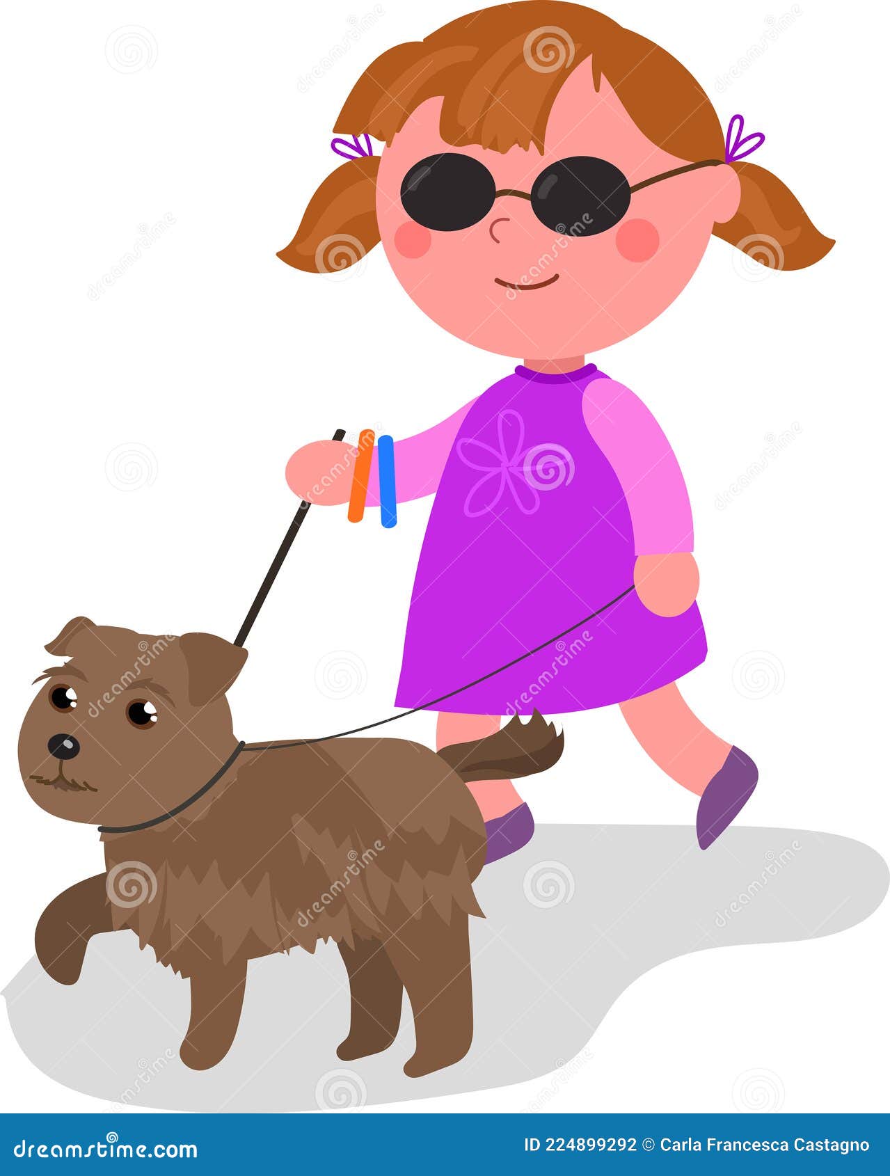 Cartoon Blind Girl with Guide-dog, Vector Stock Vector - Illustration of  happy, walking: 224899292