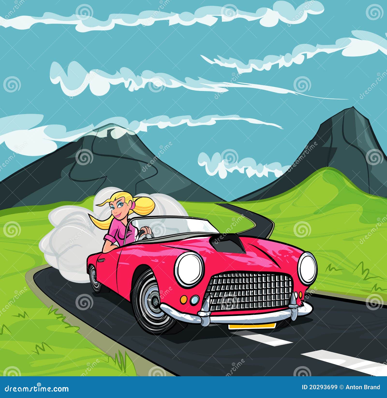 Cartoon Of Blonde Girl Driving A Sports Car Royalty Free Stock Images