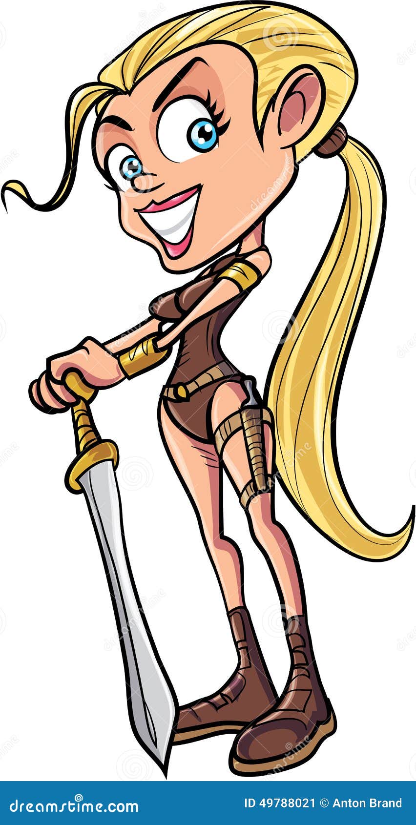 Cartoon Blonde Warrior Woman Stock Illustration - Illustration of