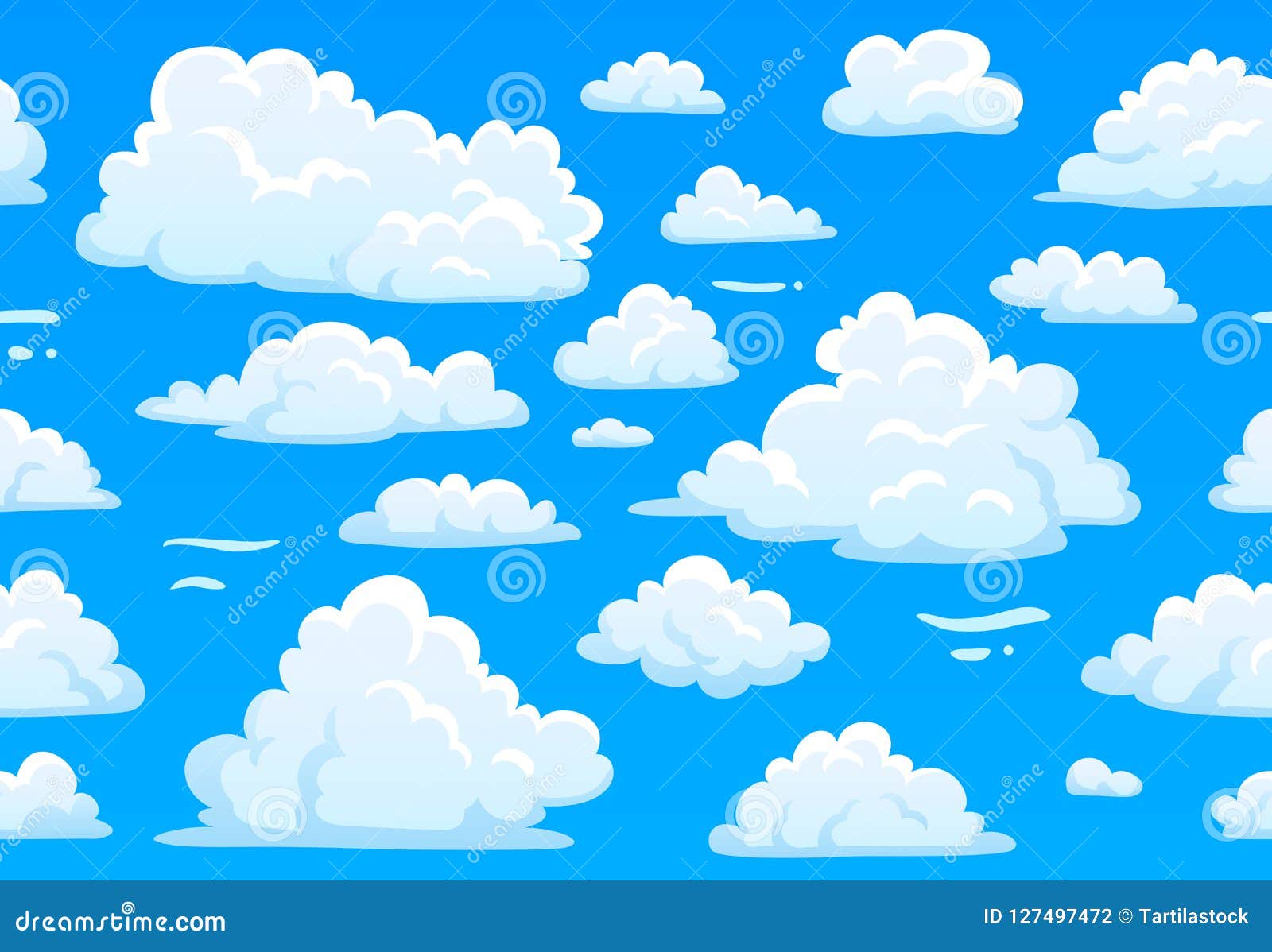 Cartoon Blue Cloudy Sky. Horizontal Seamless Pattern with White Fluffy  Clouds. 2d Game Overcast Sky Vector Texture Stock Vector - Illustration of  happy, blue: 127497472
