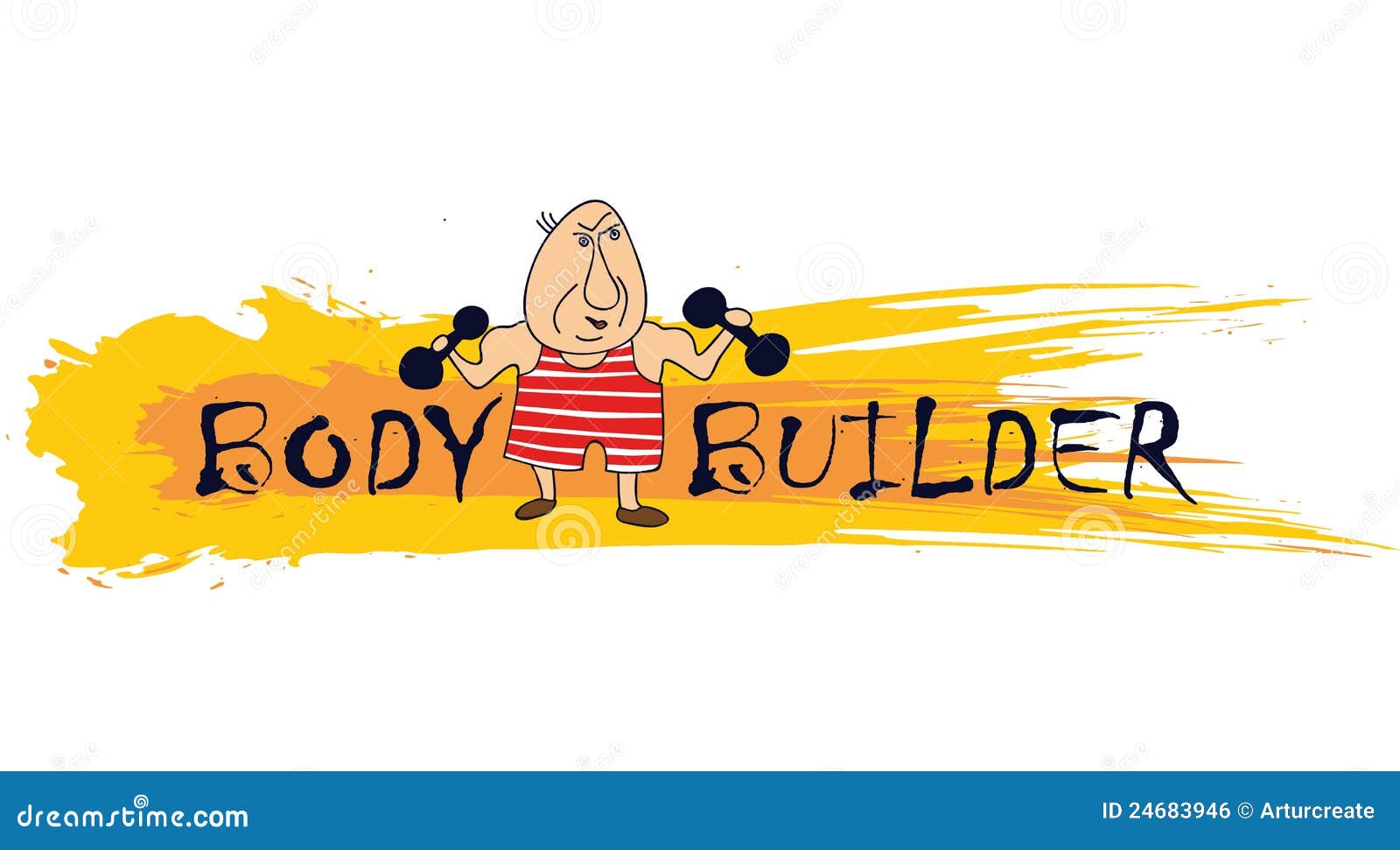 Cartoon Bodybuilder Character Posing. Funny Strong Man With Moustache