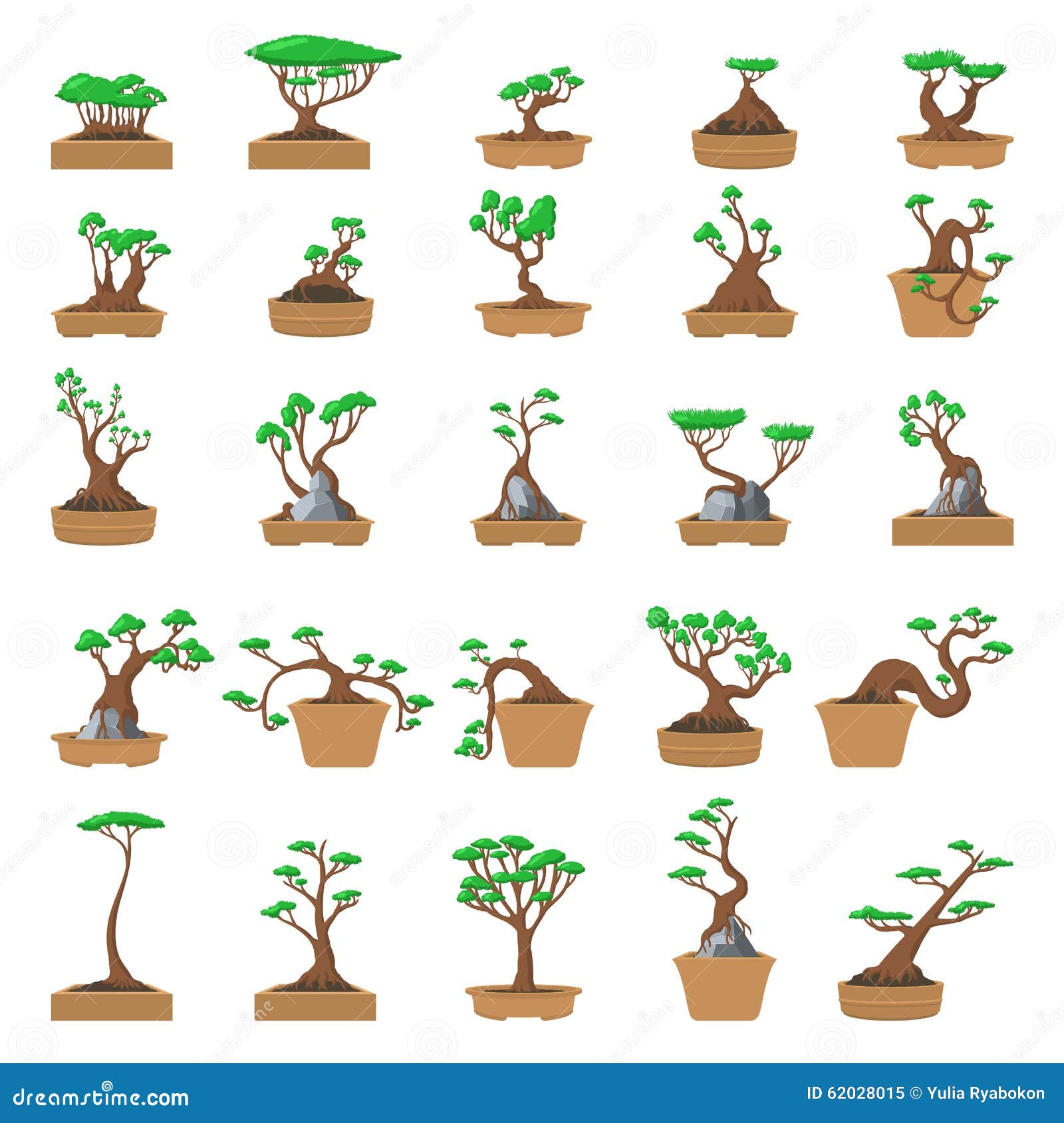 25 Cartoon Bonsai Trees Set Stock Vector Illustration of series