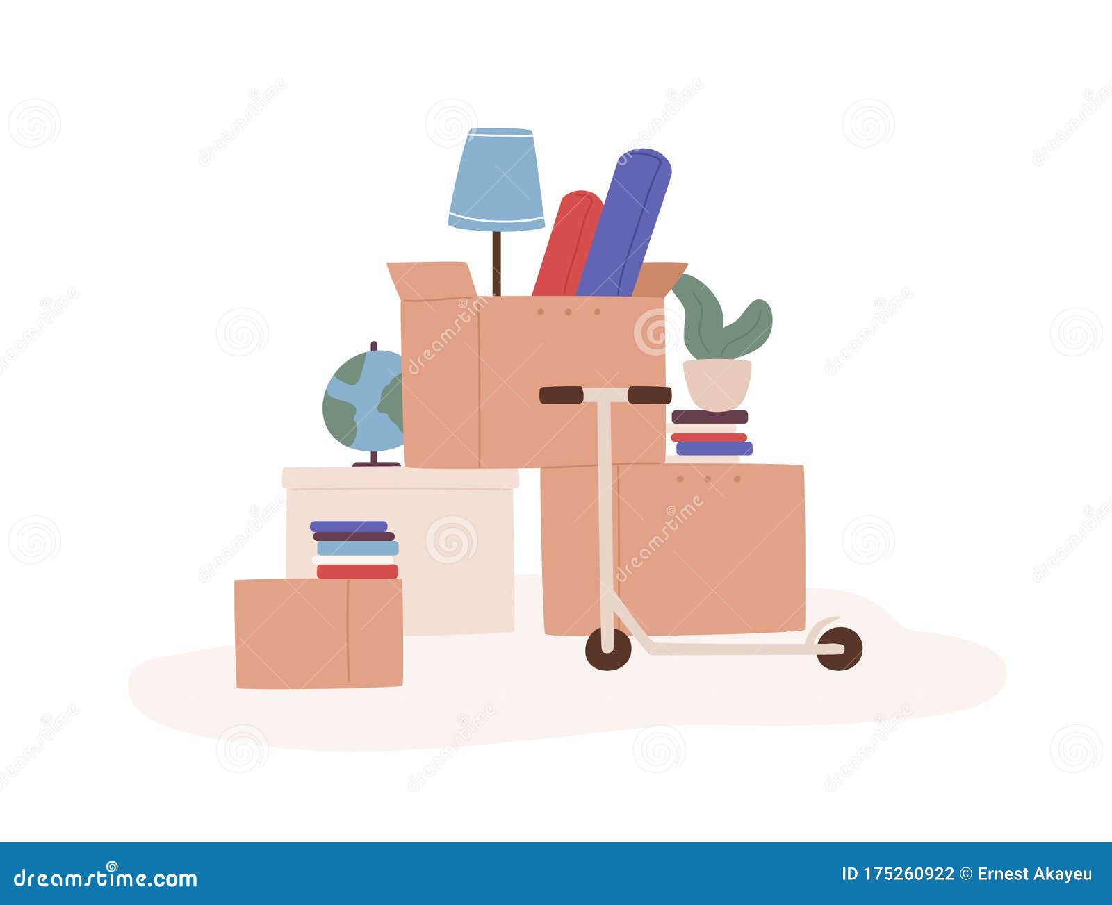 Cartoon Boxes with Different Things Ready for Moving Isolated on White  Background. Heap Colored Cardboard Packaging with Stock Vector -  Illustration of carry, cartoon: 175260922