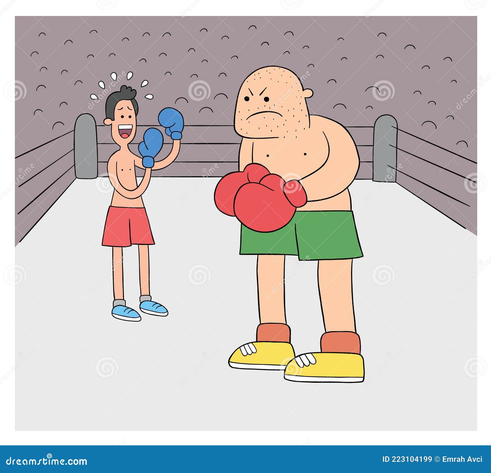 Cartoon Boxkampf Schwache Und Starke Boxer in Der Ring Vektor Illustration Vektor Abbildung