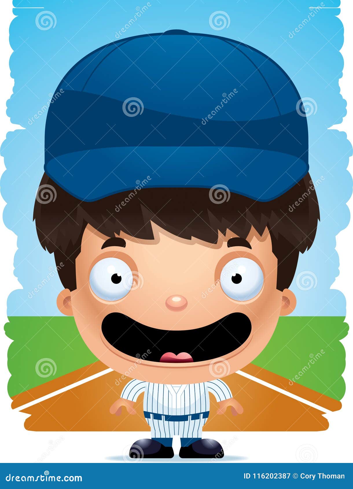 Cartoon Boy Baseball Player Smiling Stock Vector Illustration of