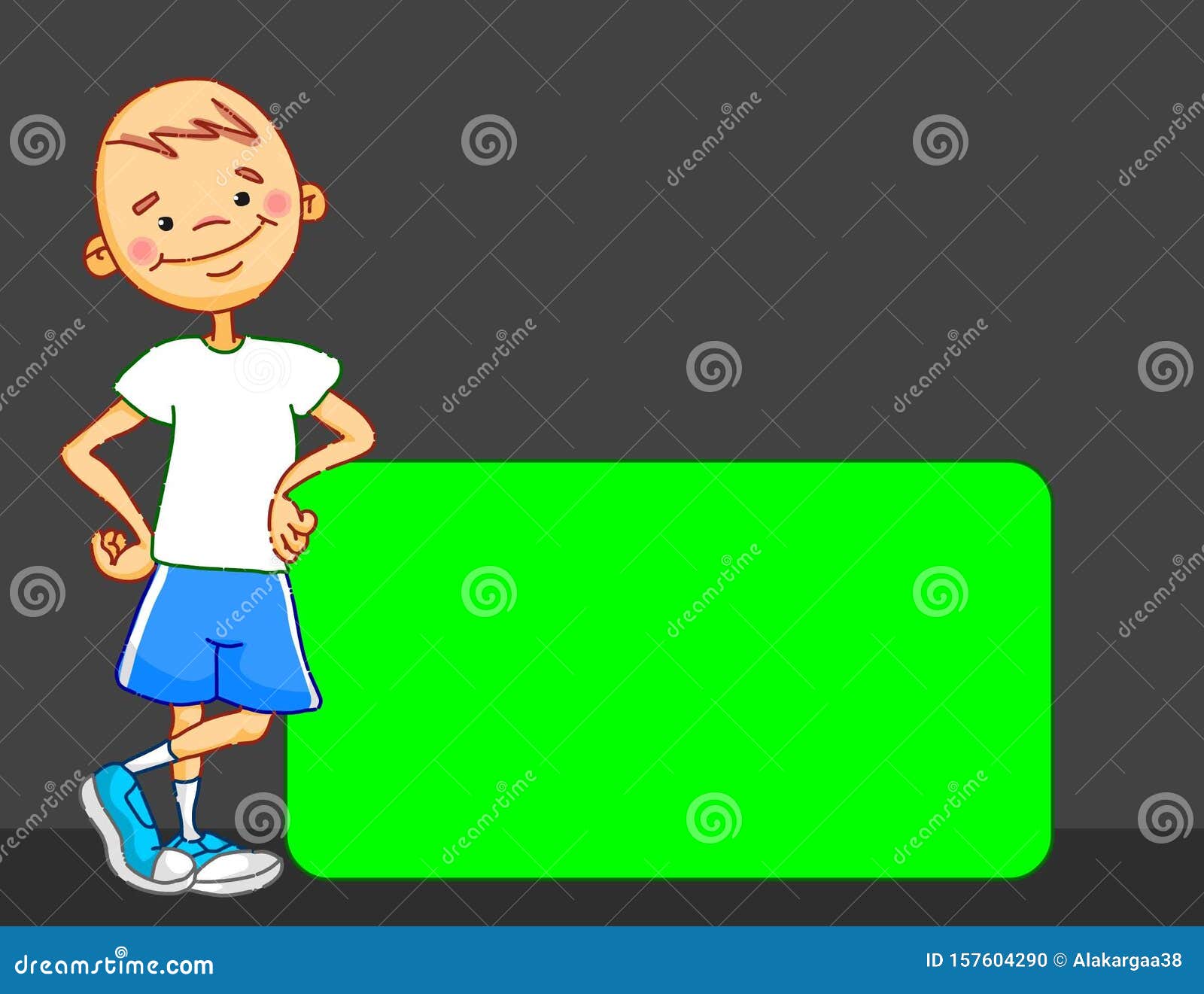 Cartoon Boy Character is Leaning Against the Green Screen Panel. 2D,  Vector, Illustration Stock Vector - Illustration of film, learning:  157604290