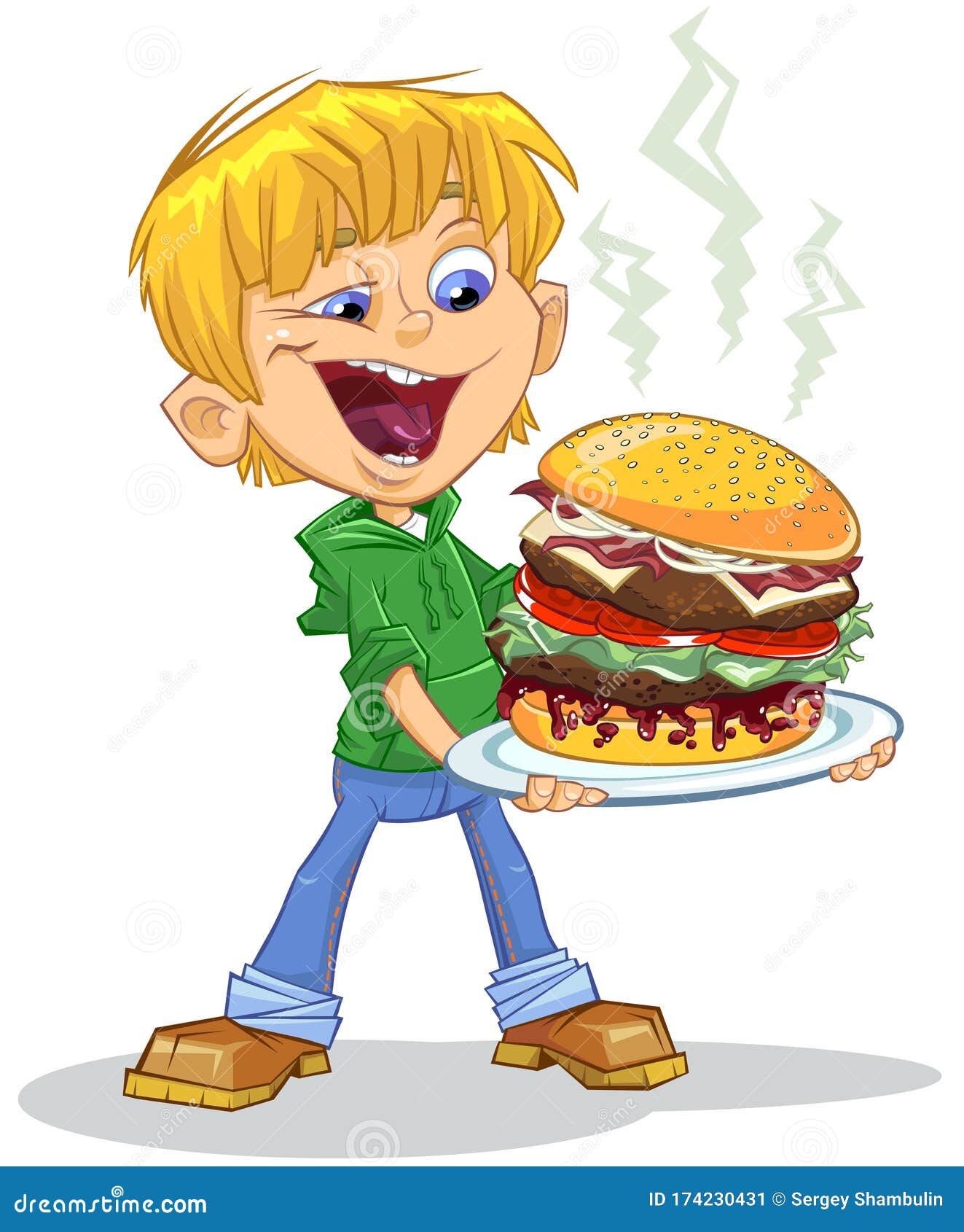 Cartoon boy eating burger stock vector. Illustration of isolated - 174230431 Cartoon boy eating burger stock vector. Illustration of isolated - 174230431