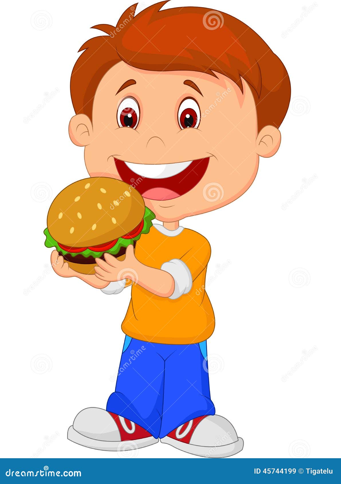 Cartoon boy eating burger stock vector. Illustration of cooking 45744199