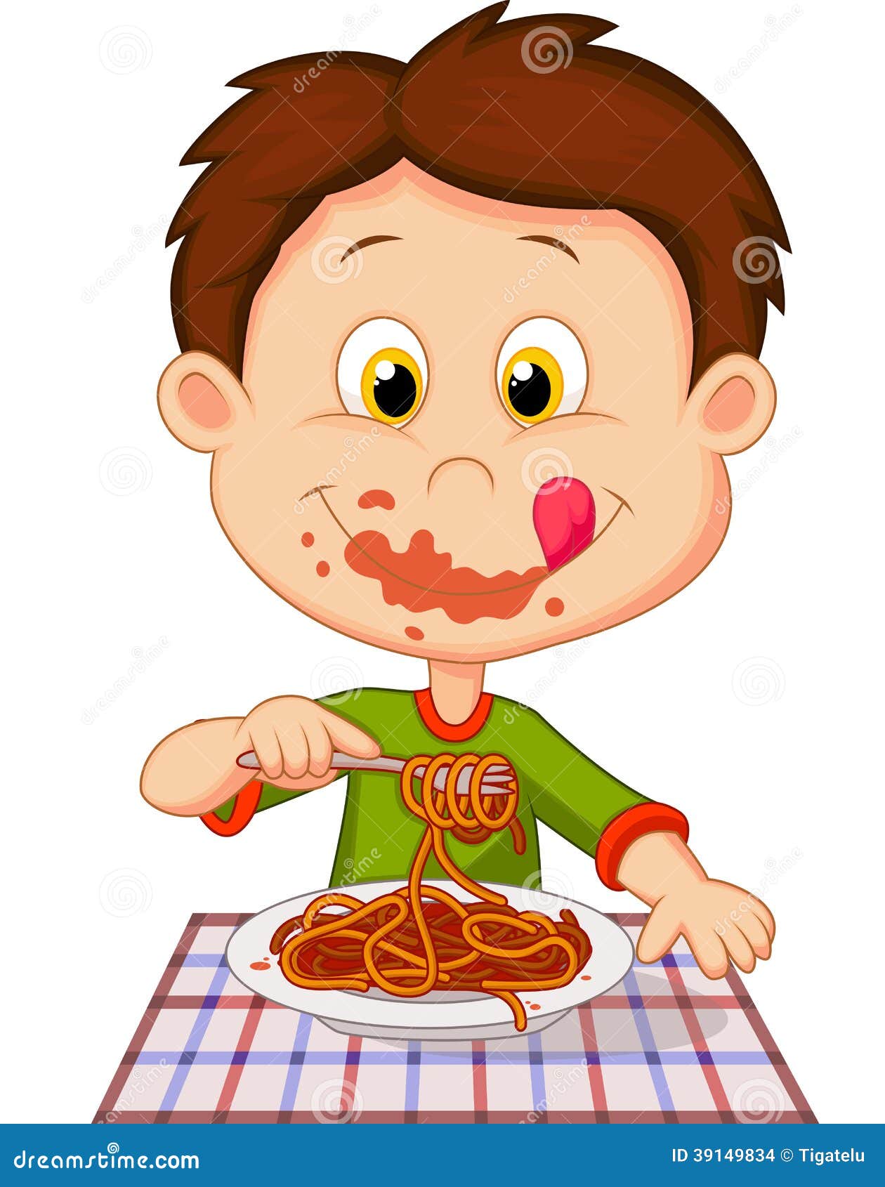 Cartoon Boy Eating Spaghetti Stock Vector - Illustration ...