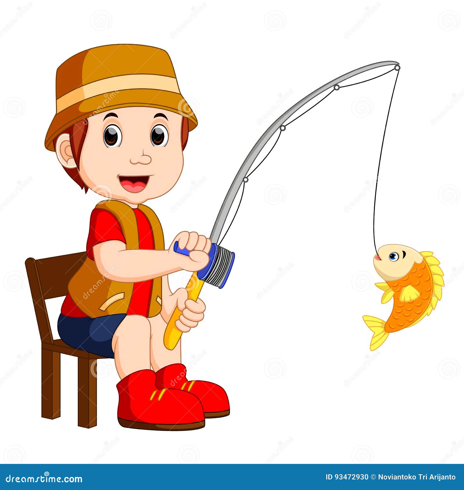 Cartoon Boy fishing stock vector. Illustration of object - 93472930