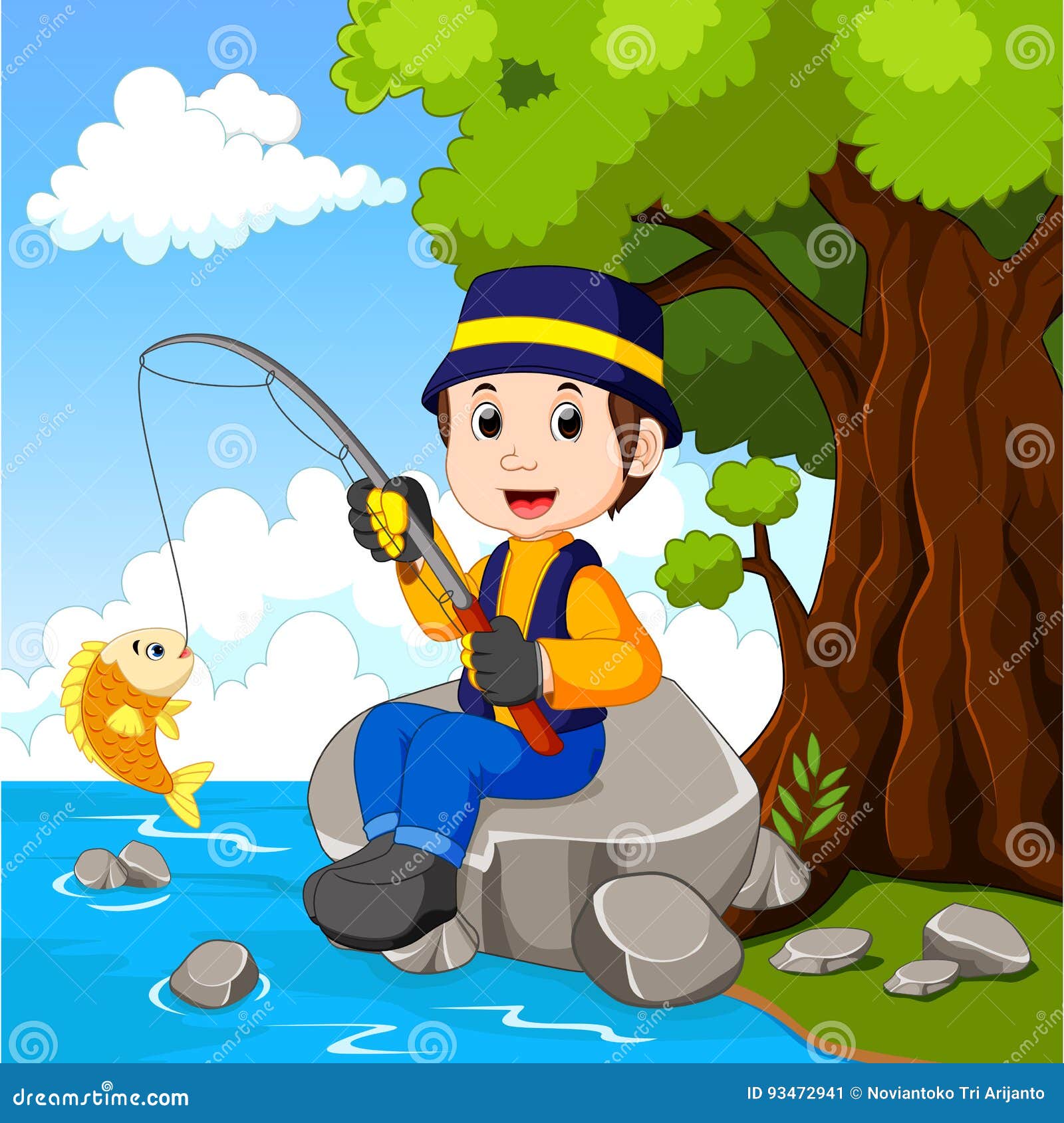 Cartoon Boy fishing stock vector. Illustration of angler - 93472941