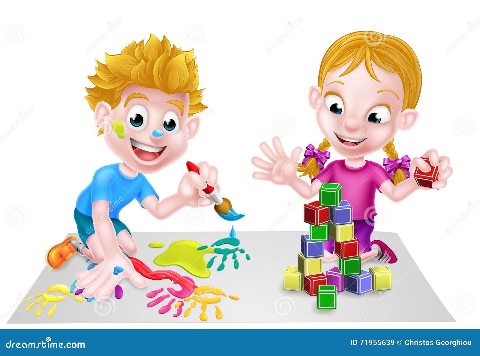 Cartoon Boy and Girl Having Fun Stock Vector - Illustration of painting ...