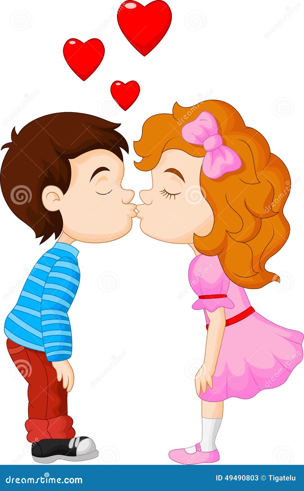 Cartoon Boy and Girl are Kissing Stock Vector - Illustration of hand,  valentine: 49490803