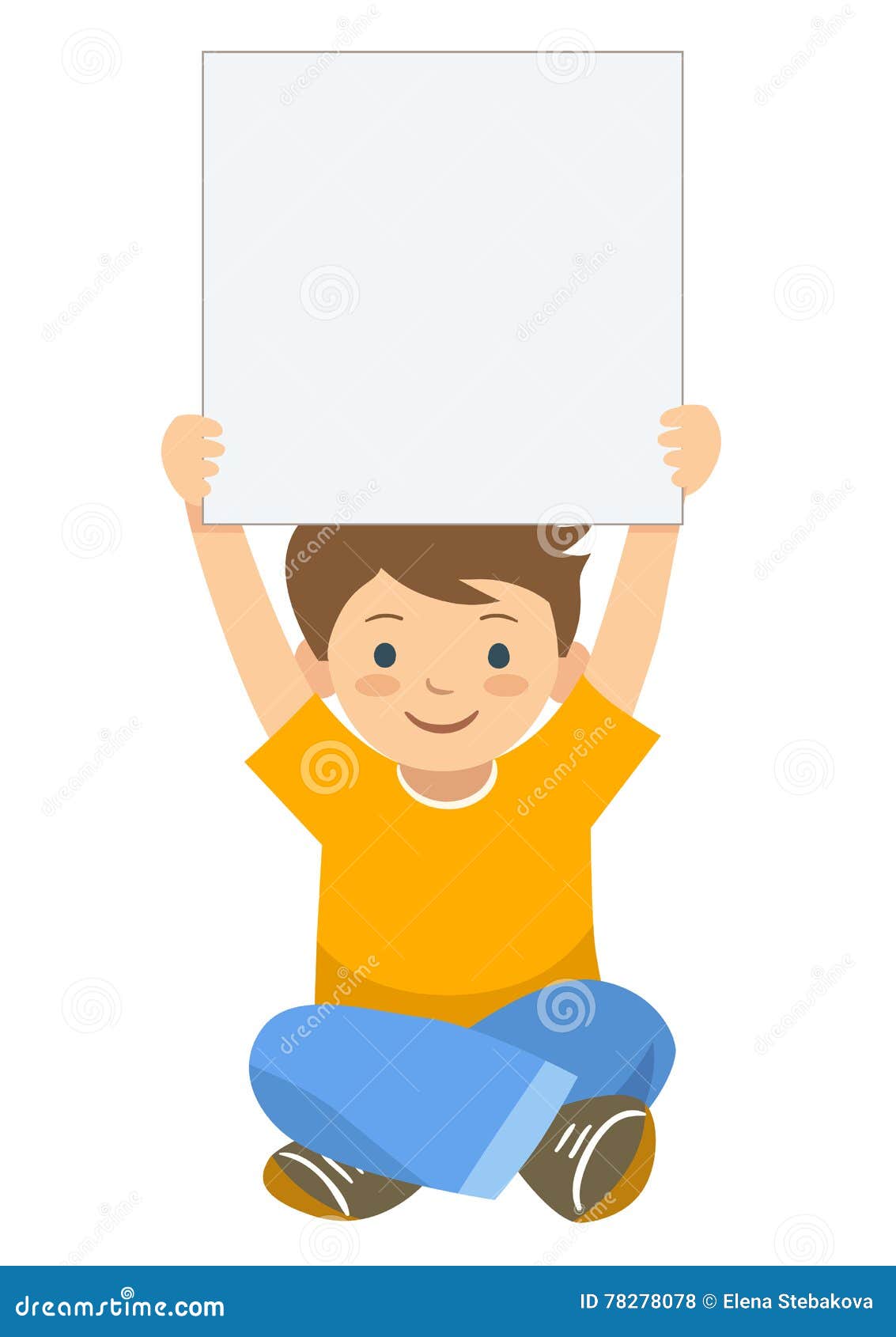 cartoon boy holding up blank sign template stock vector