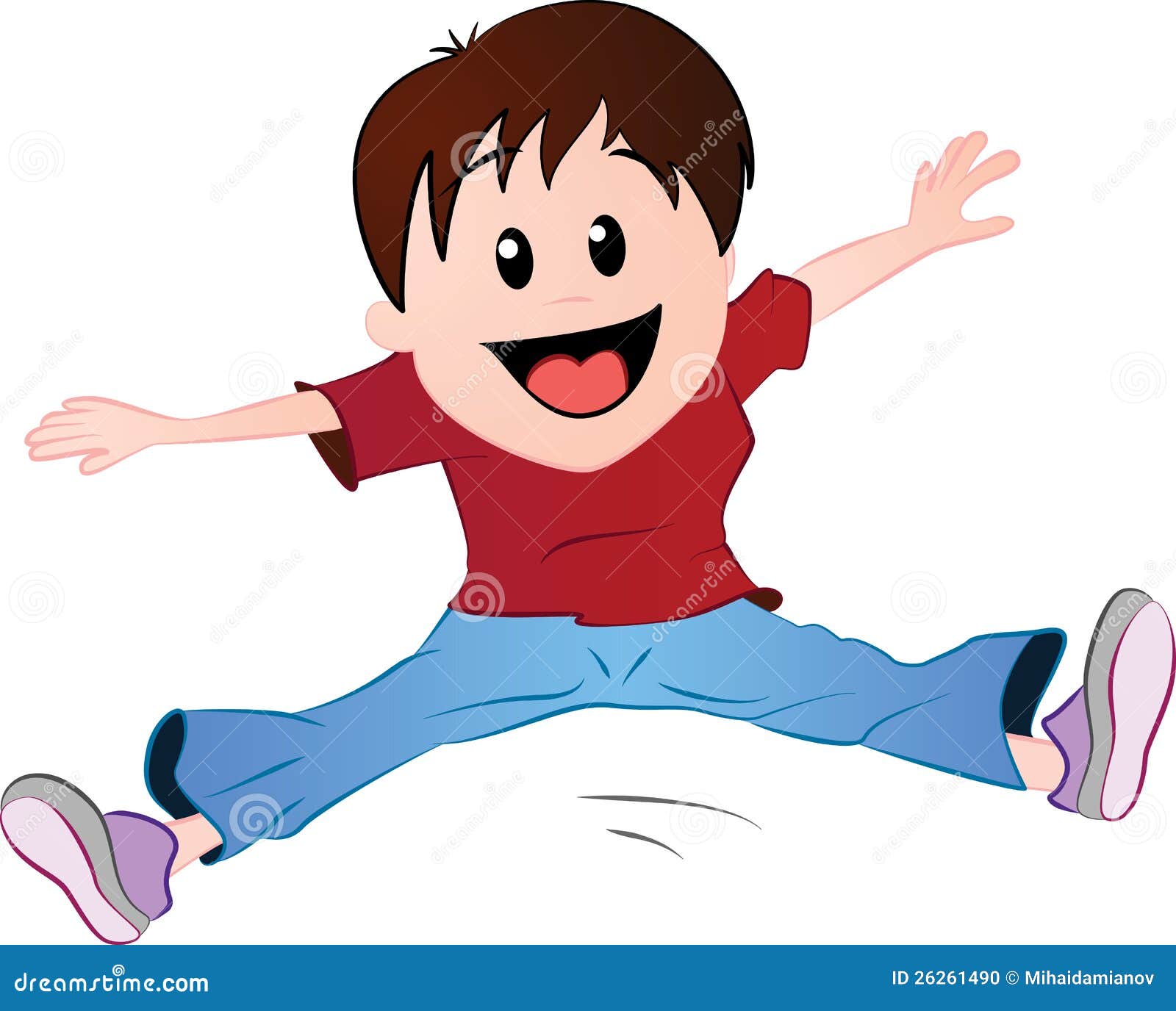 Cartoon boy jumping stock illustration. Illustration of trampoline -  26261490